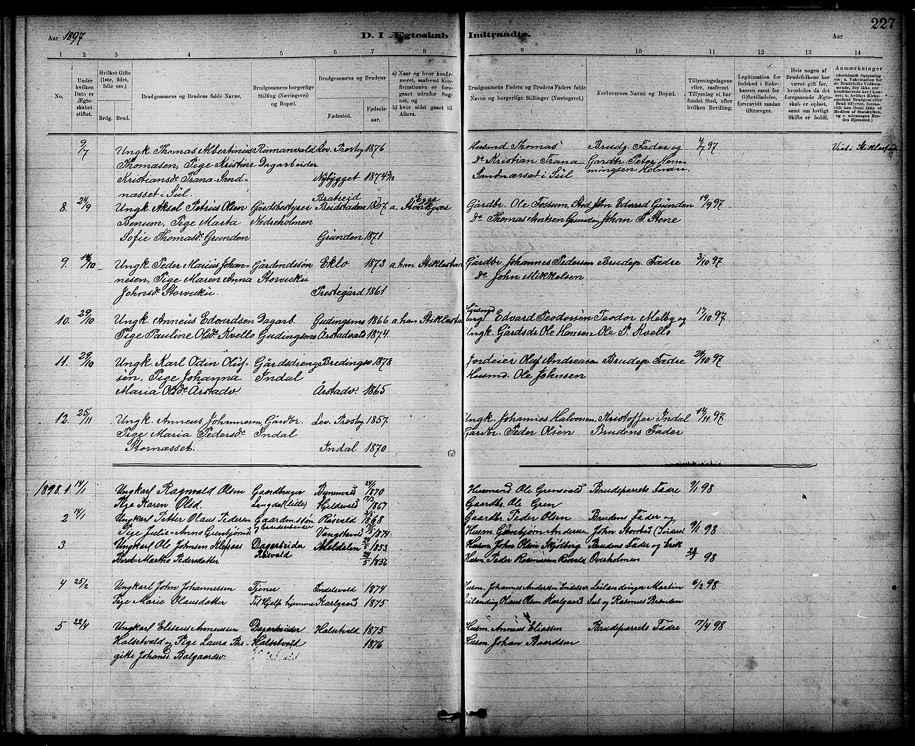 Ministerialprotokoller, klokkerbøker og fødselsregistre - Nord-Trøndelag, SAT/A-1458/724/L0267: Parish register (copy) no. 724C03, 1879-1898, p. 227