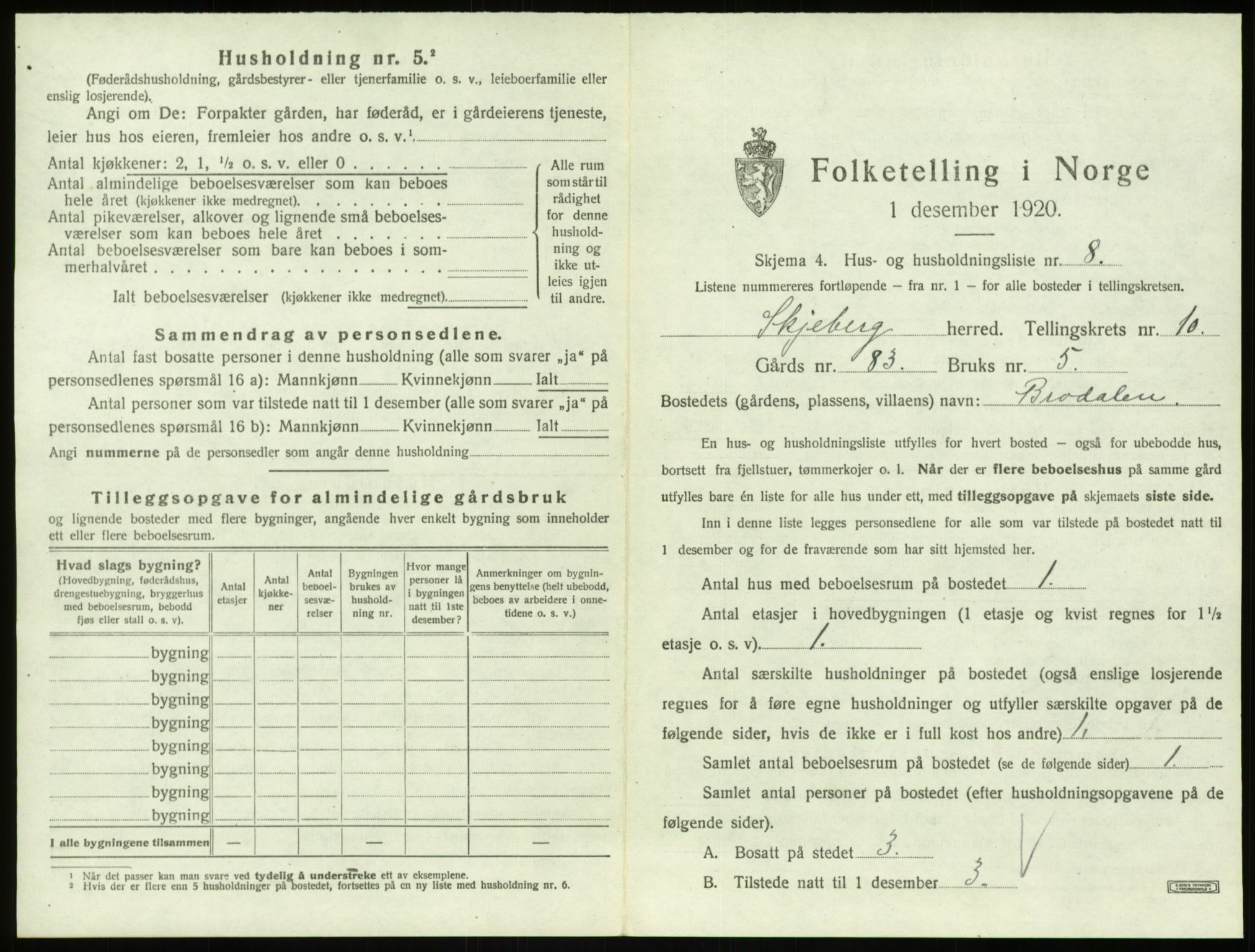 SAO, 1920 census for Skjeberg, 1920, p. 1358