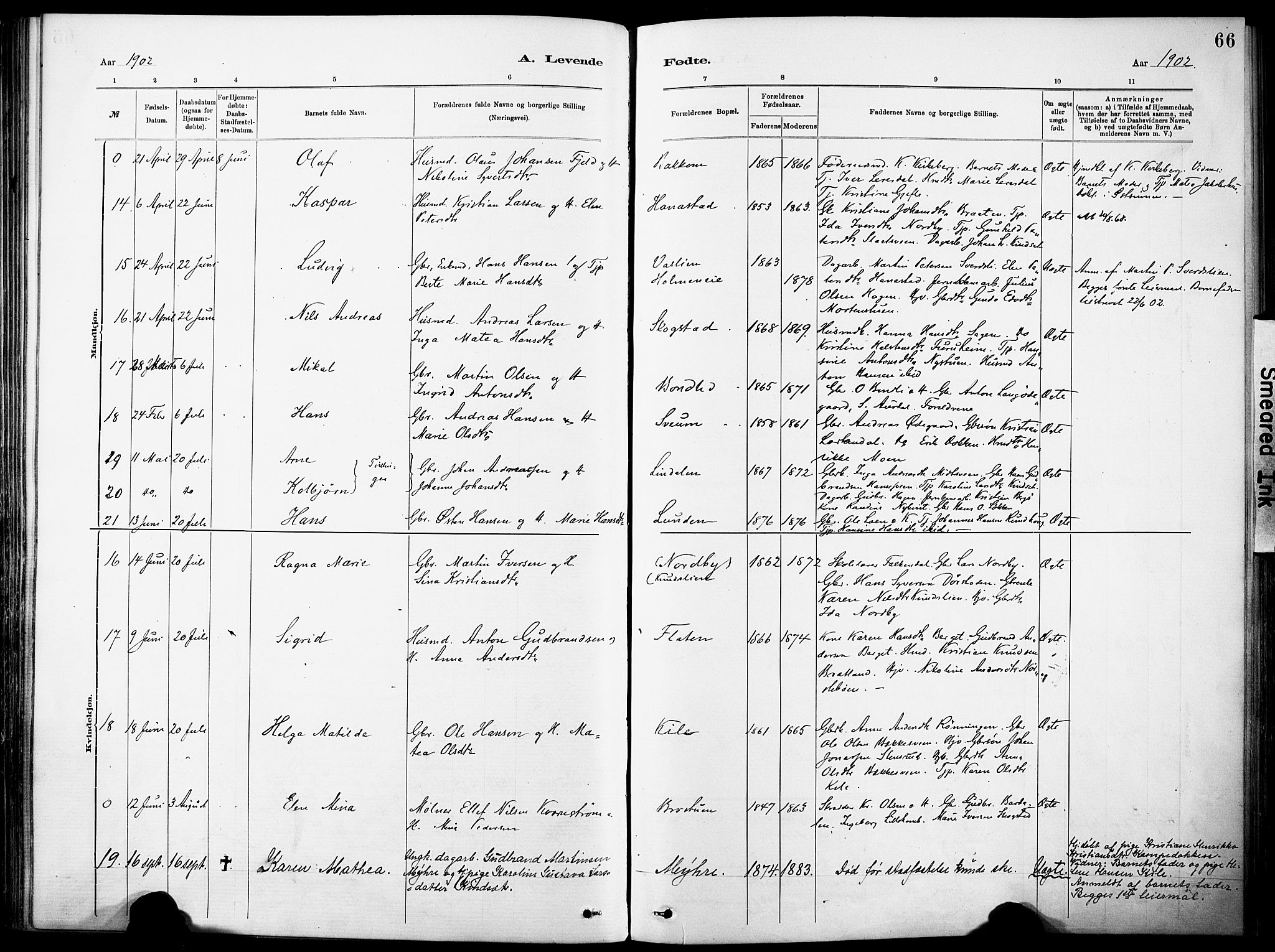 Nordre Land prestekontor, SAH/PREST-124/H/Ha/Haa/L0005: Parish register (official) no. 5, 1882-1903, p. 66