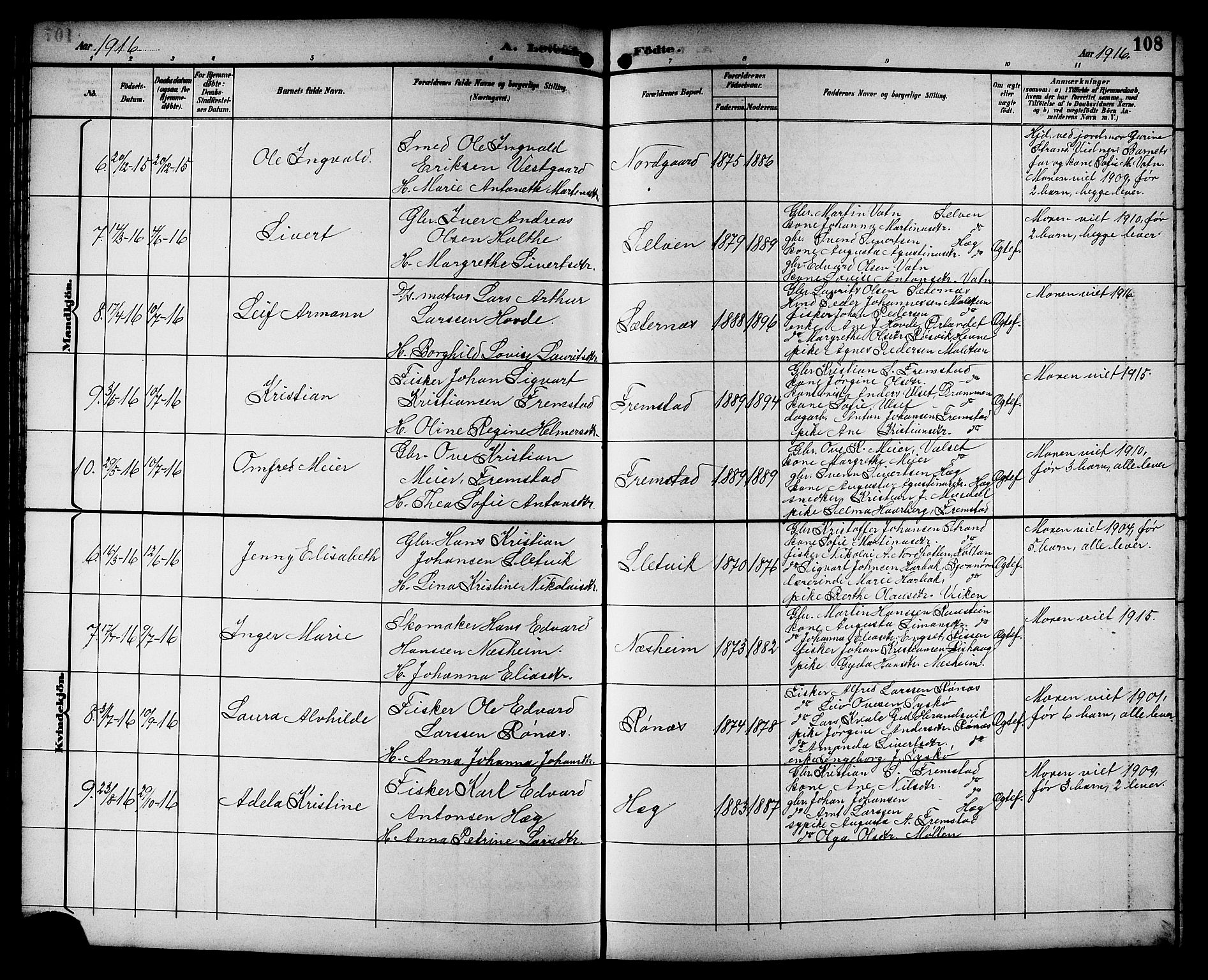 Ministerialprotokoller, klokkerbøker og fødselsregistre - Sør-Trøndelag, SAT/A-1456/662/L0757: Parish register (copy) no. 662C02, 1892-1918, p. 108