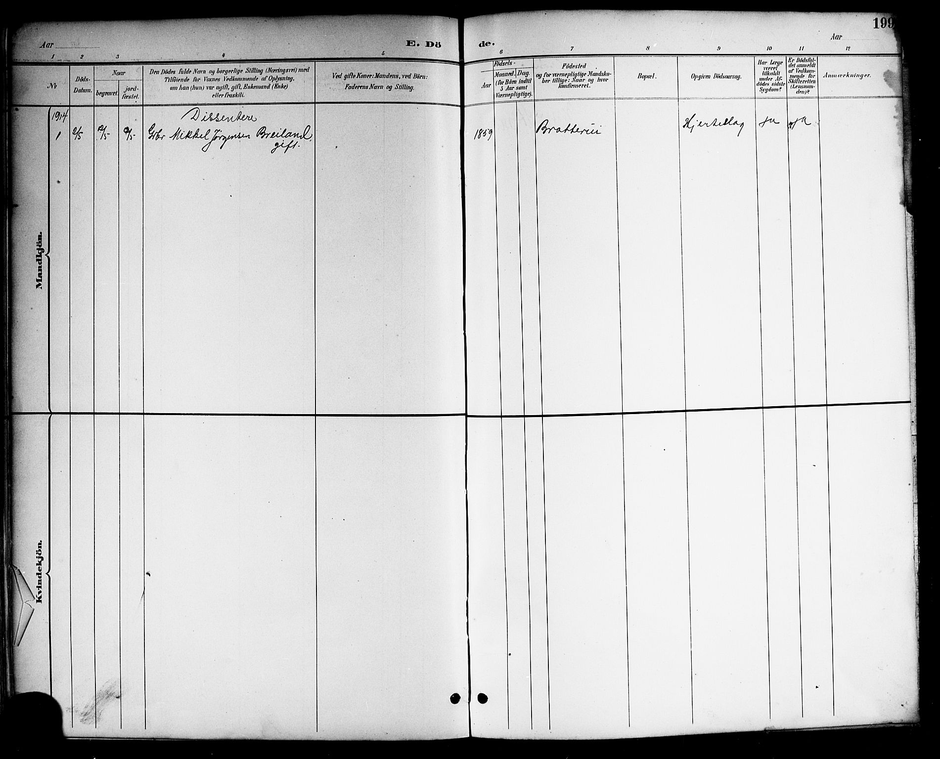 Drangedal kirkebøker, SAKO/A-258/G/Gb/L0002: Parish register (copy) no. II 2, 1895-1918, p. 199