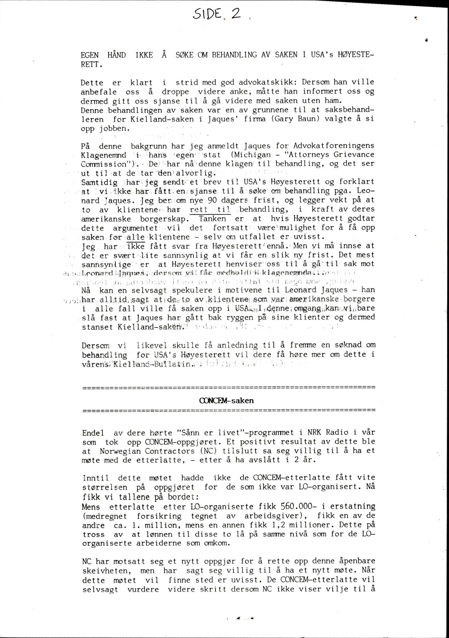 Pa 1660 - Kielland- fondet, AV/SAST-A-102242/X/Xa/L0001: Rapport til overlevende og etterlatte/ Kielland Bulletin, 1980-1998