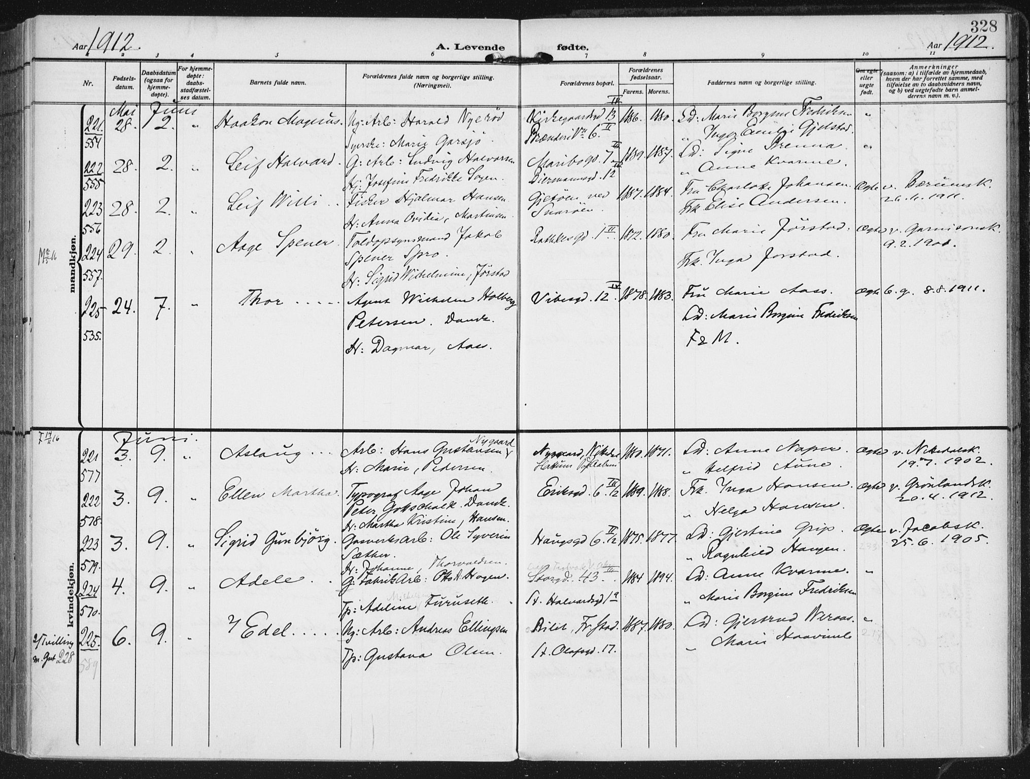 Rikshospitalet prestekontor Kirkebøker, SAO/A-10309b/F/L0014: Parish register (official) no. 14, 1909-1912, p. 328