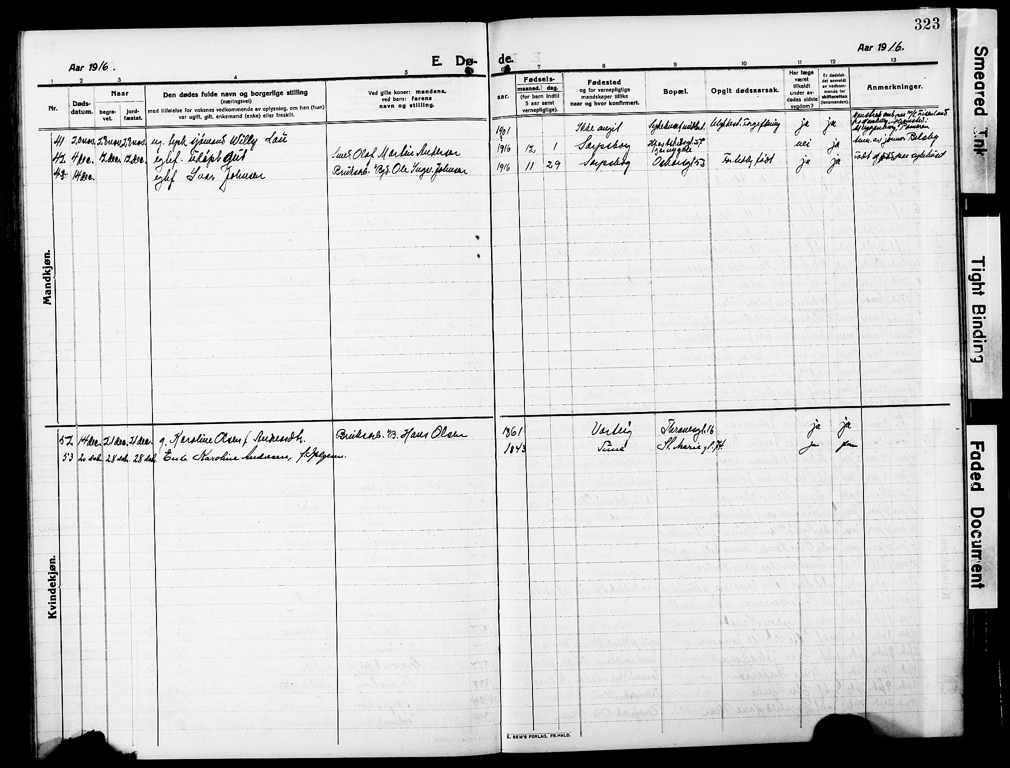 Sarpsborg prestekontor Kirkebøker, AV/SAO-A-2006/G/Ga/L0002: Parish register (copy) no. 2, 1912-1931, p. 323