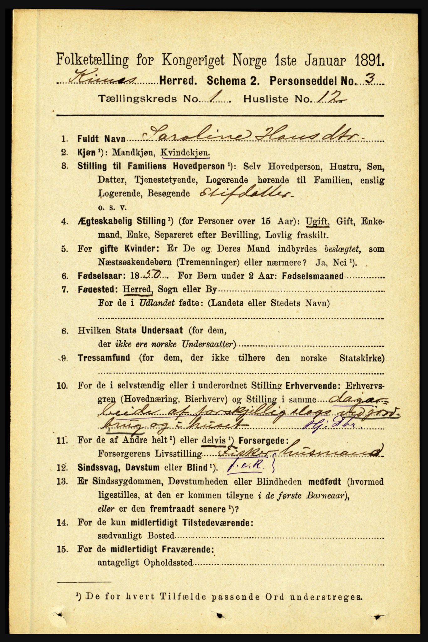 RA, 1891 census for 1437 Kinn, 1891, p. 169