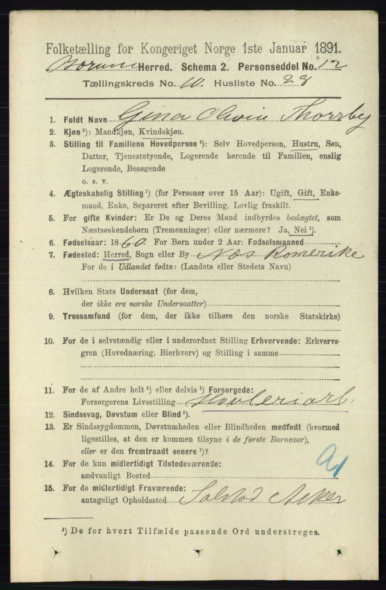 RA, 1891 census for 0219 Bærum, 1891, p. 6839