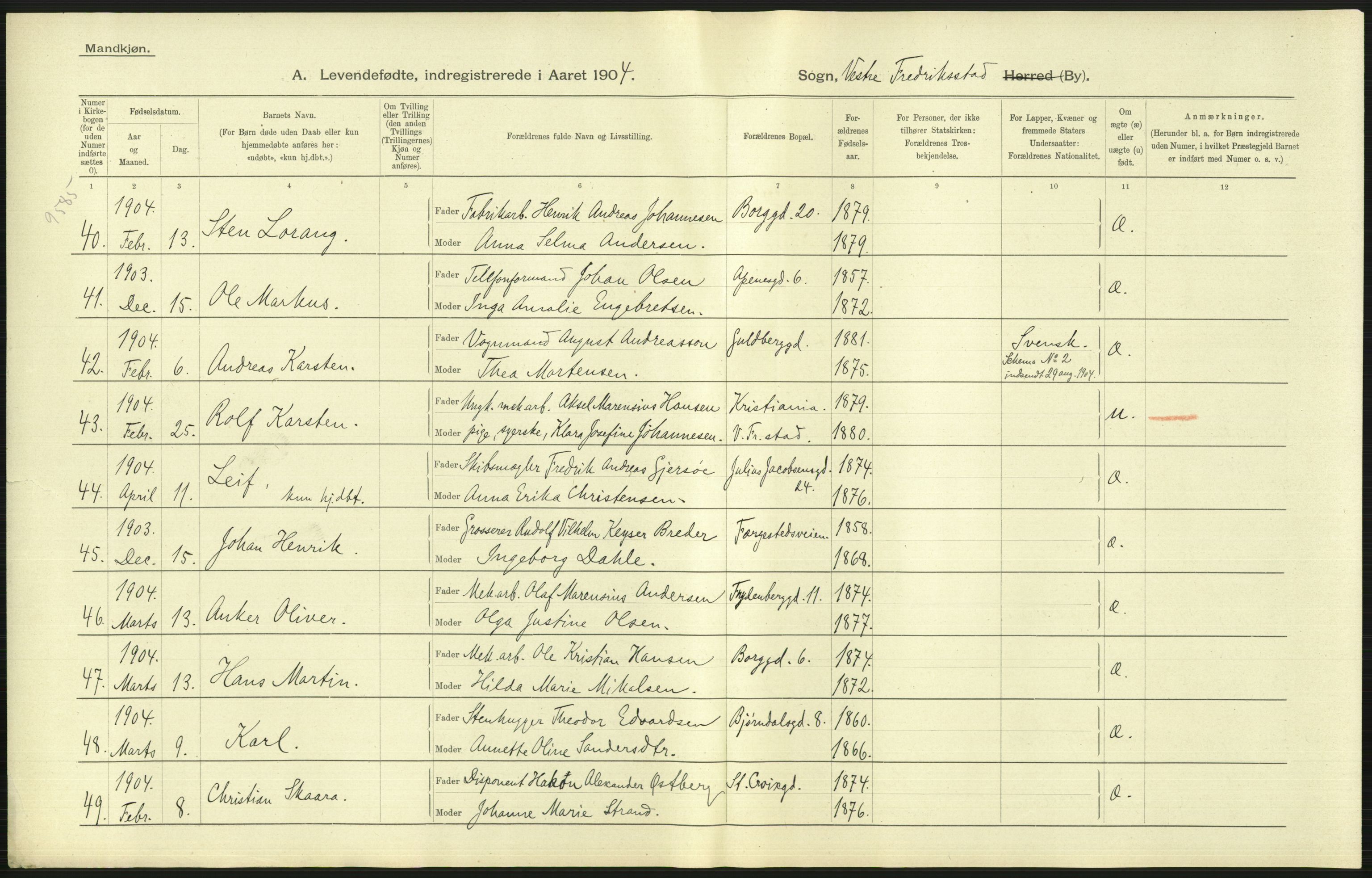 Statistisk sentralbyrå, Sosiodemografiske emner, Befolkning, RA/S-2228/D/Df/Dfa/Dfab/L0001: Smålenenes amt: Fødte, gifte, døde, 1904, p. 179