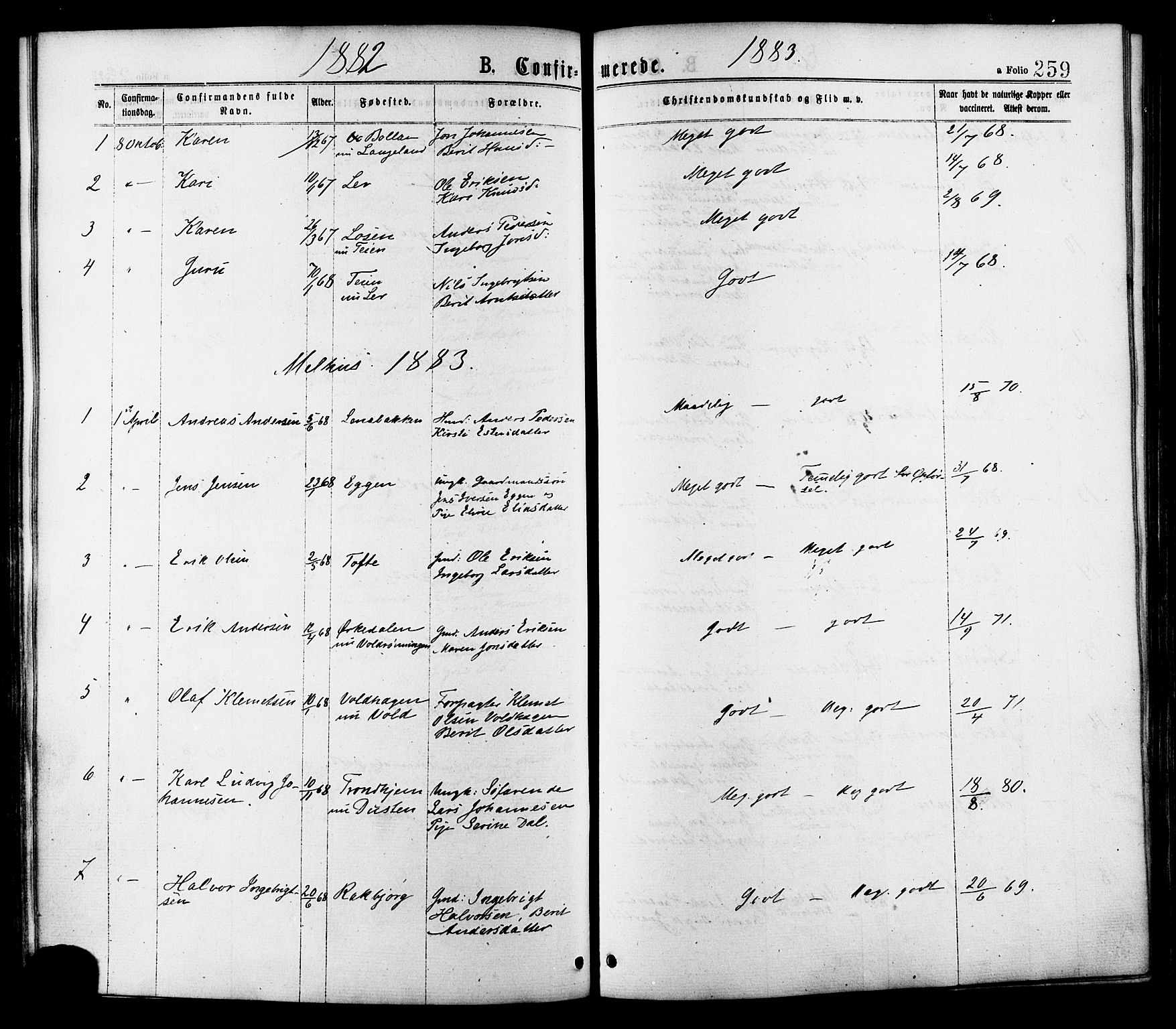 Ministerialprotokoller, klokkerbøker og fødselsregistre - Sør-Trøndelag, SAT/A-1456/691/L1079: Parish register (official) no. 691A11, 1873-1886, p. 259a