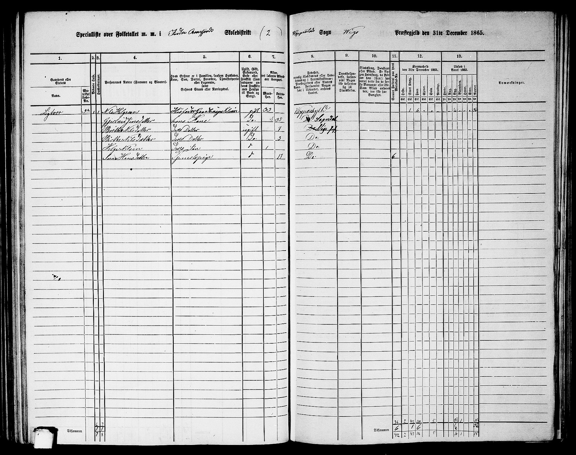 RA, 1865 census for Vik, 1865, p. 106