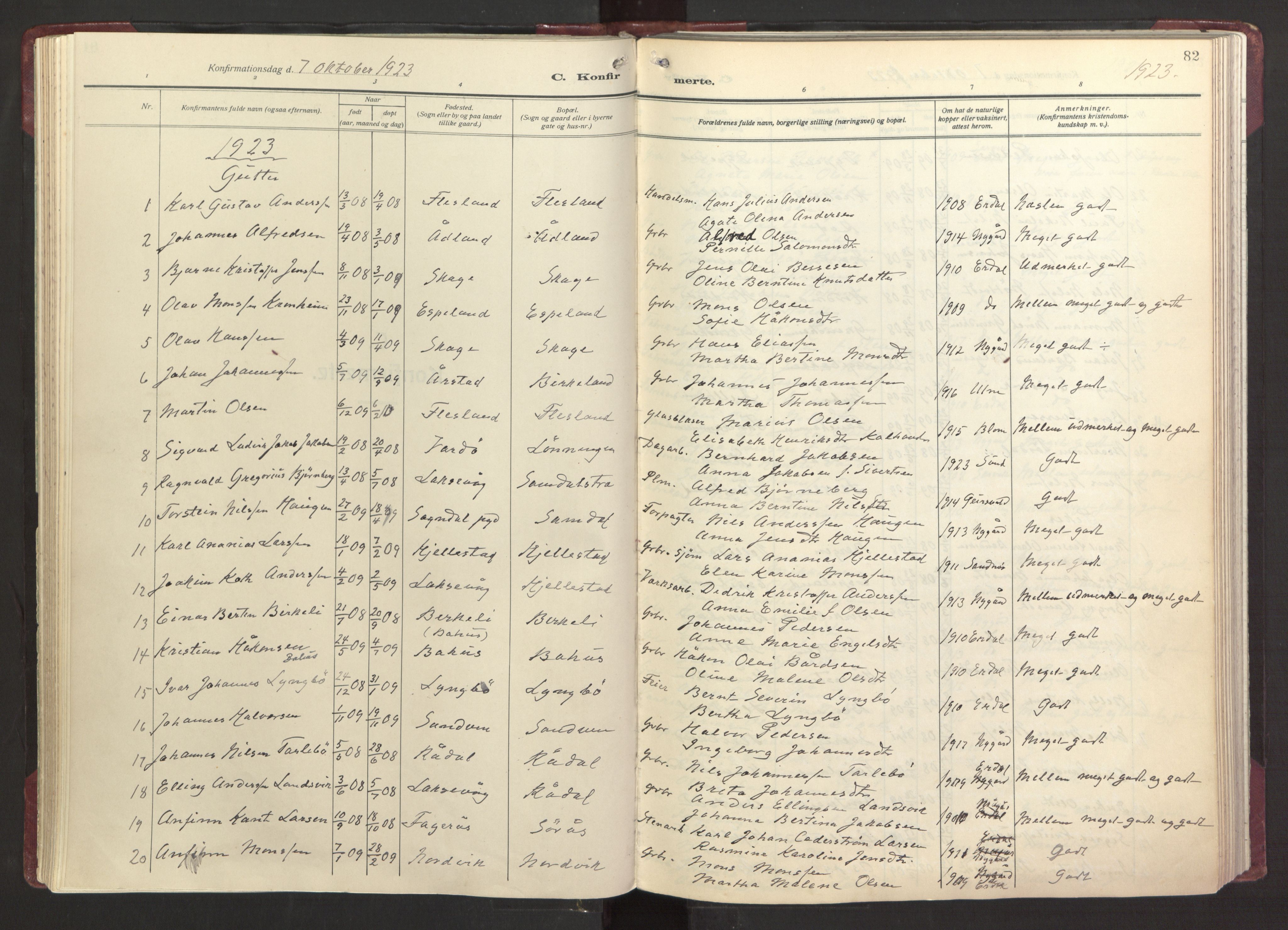 Fana Sokneprestembete, SAB/A-75101/H/Haa/Haab/L0006: Parish register (official) no. B 6, 1923-1967, p. 82