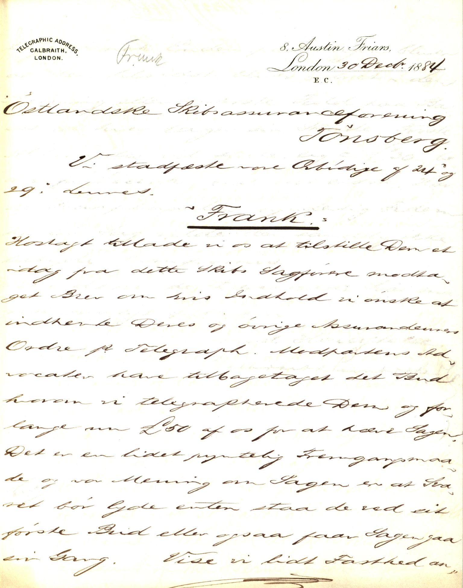 Pa 63 - Østlandske skibsassuranceforening, VEMU/A-1079/G/Ga/L0017/0003: Havaridokumenter / Alma, Aise, Ole Bull, Tellus, Frank, 1884, p. 52