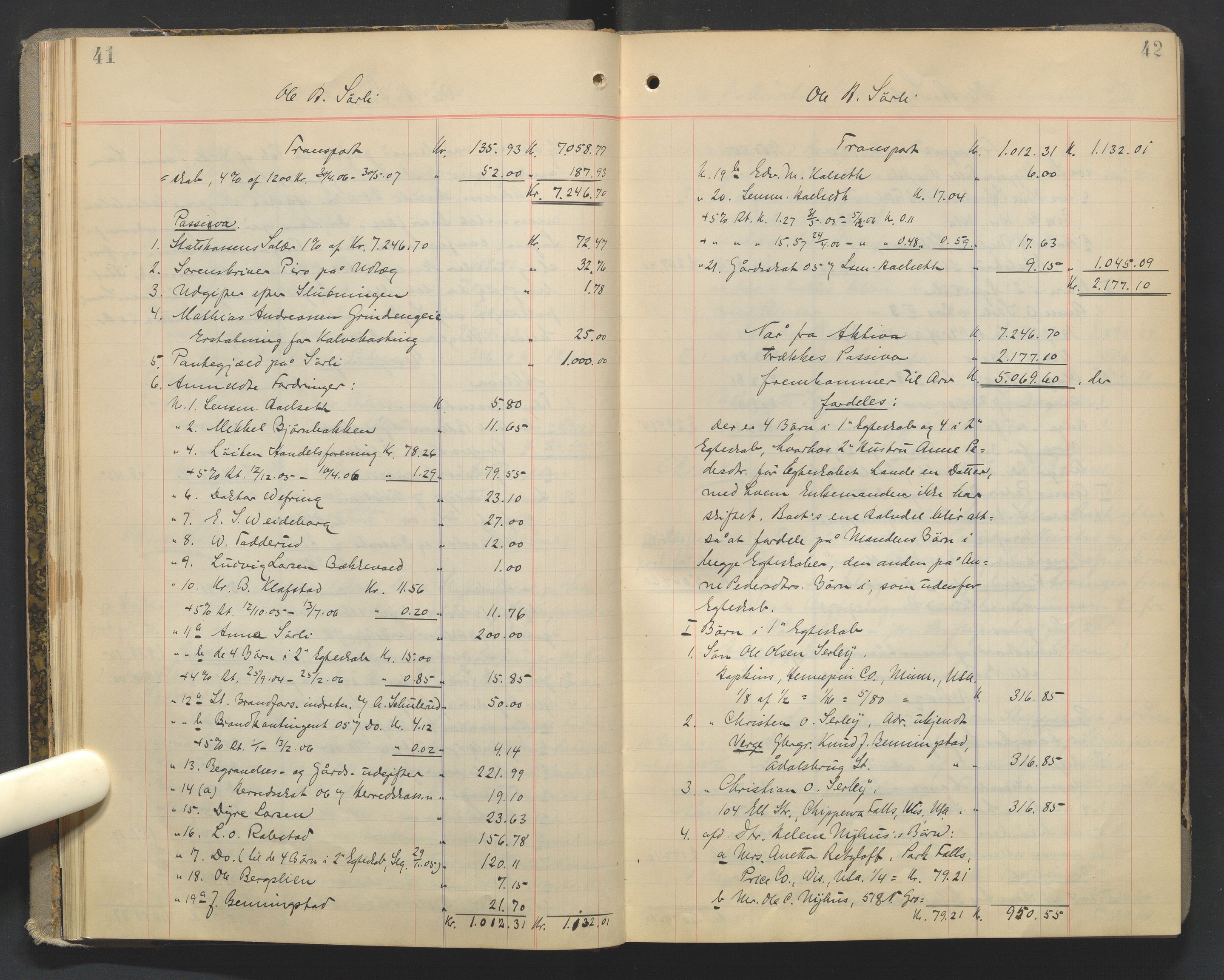 Sør-Hedmark sorenskriveri, AV/SAH-TING-014/J/Ja/Jad/L0003: Skifteutlodningsprotokoll - landet, 1906-1914, p. 41-42