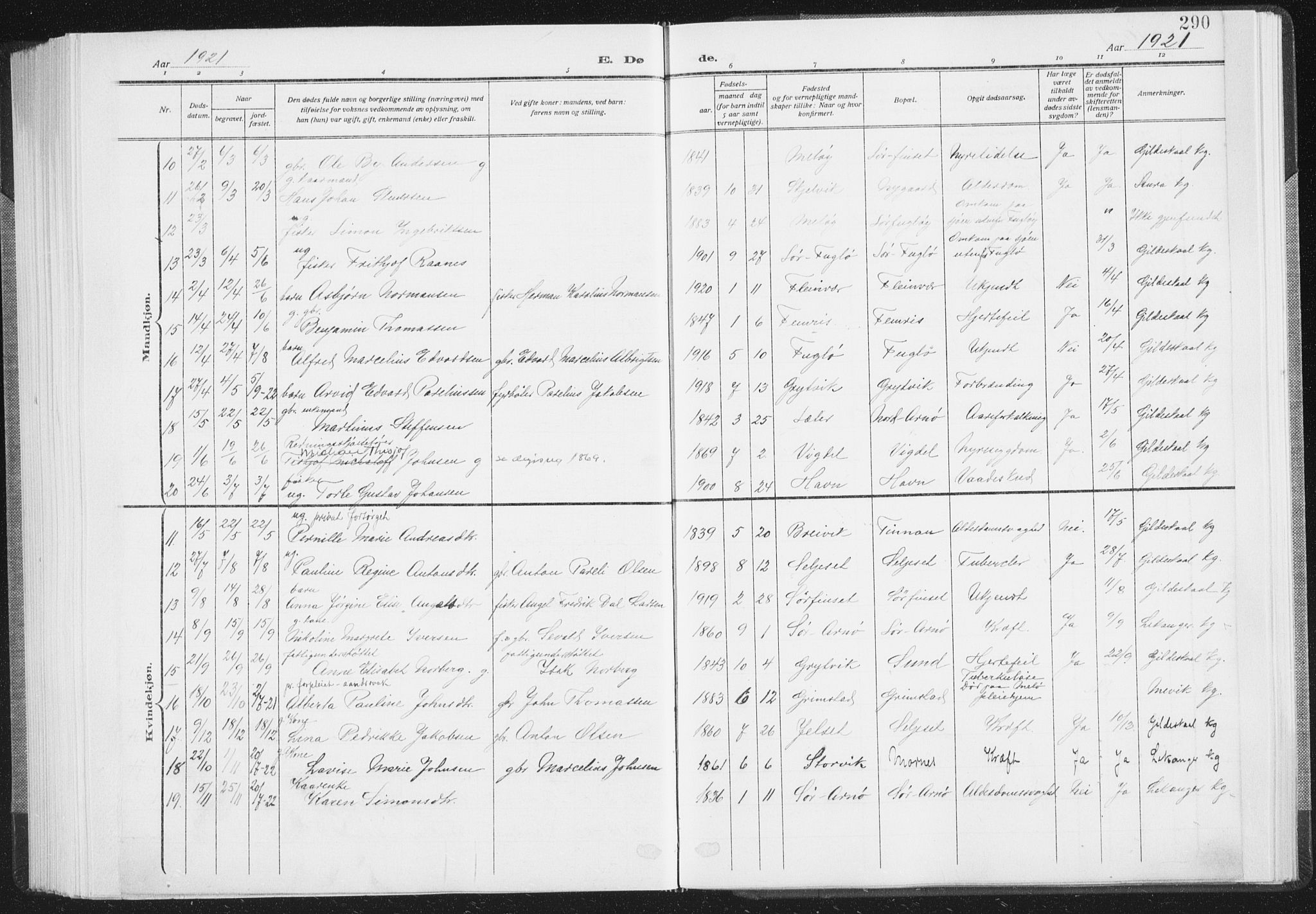 Ministerialprotokoller, klokkerbøker og fødselsregistre - Nordland, AV/SAT-A-1459/805/L0104: Parish register (official) no. 805A09, 1909-1926, p. 290