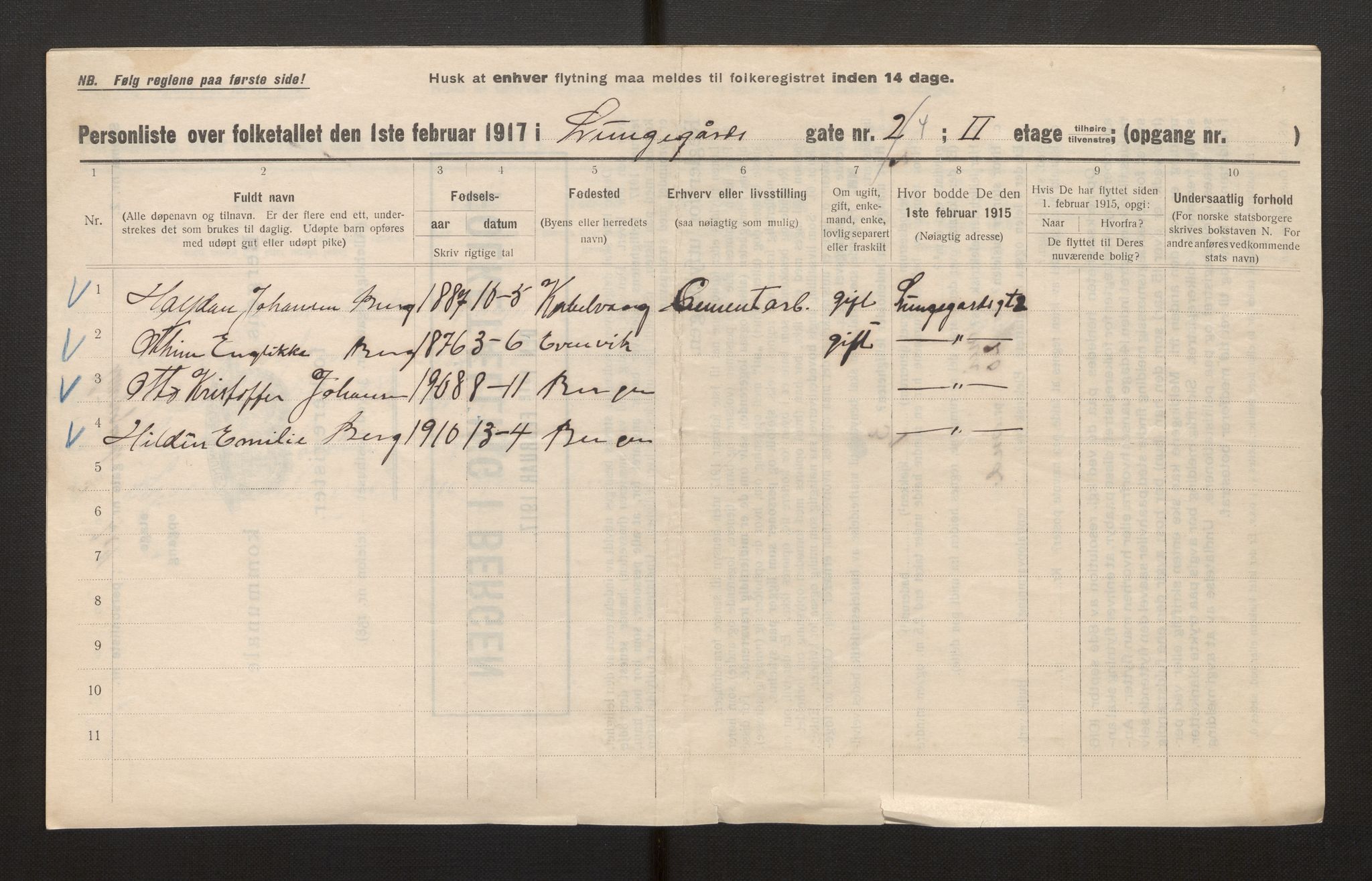 SAB, Municipal Census 1917 for Bergen, 1917, p. 21734