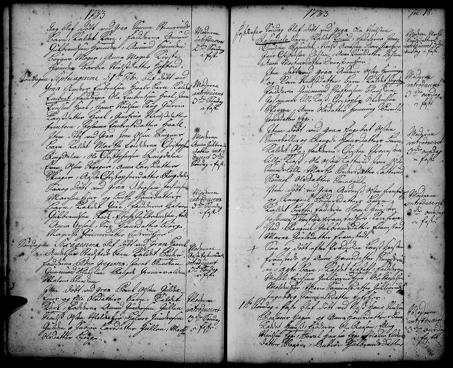 Gran prestekontor, AV/SAH-PREST-112/H/Ha/Haa/L0002: Parish register (official) no. 2, 1732-1744, p. 18