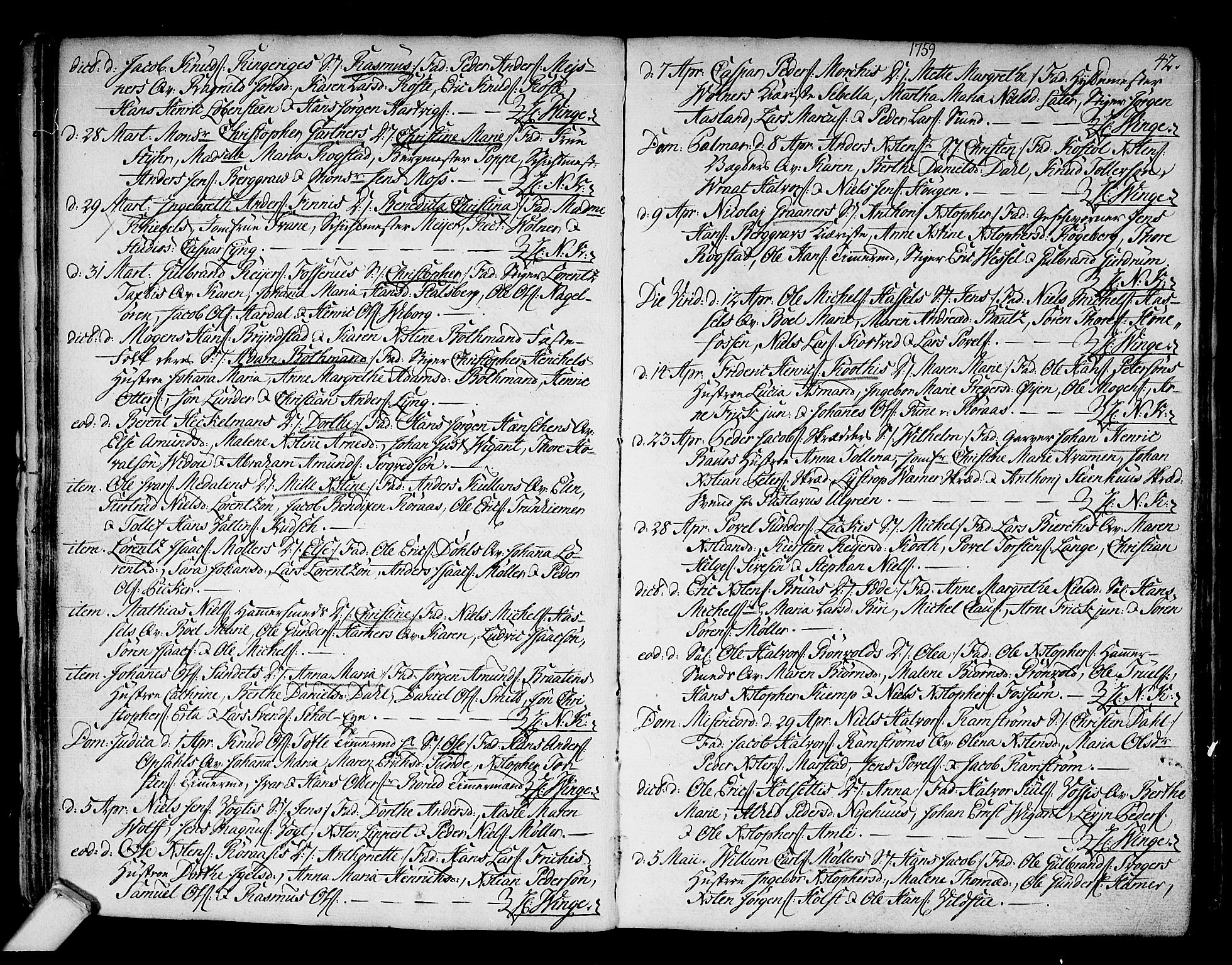 Kongsberg kirkebøker, SAKO/A-22/F/Fa/L0004: Parish register (official) no. I 4, 1756-1768, p. 42
