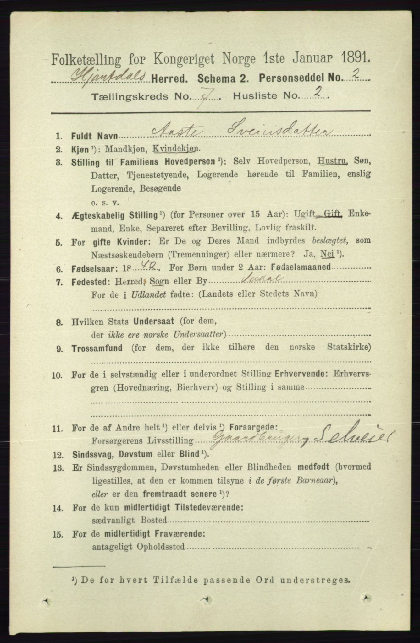 RA, 1891 census for 0827 Hjartdal, 1891, p. 2545