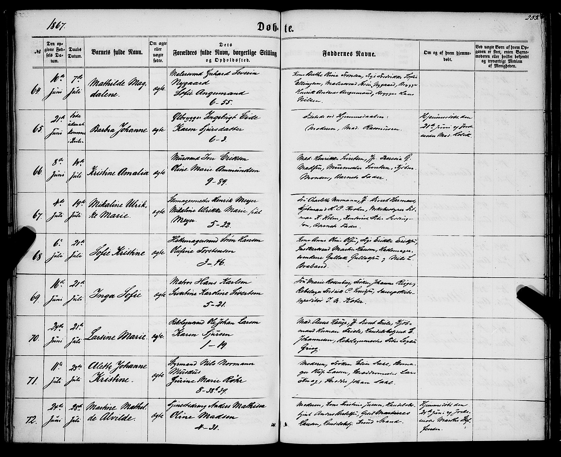 Nykirken Sokneprestembete, SAB/A-77101/H/Haa/L0015: Parish register (official) no. B 2, 1858-1869, p. 255