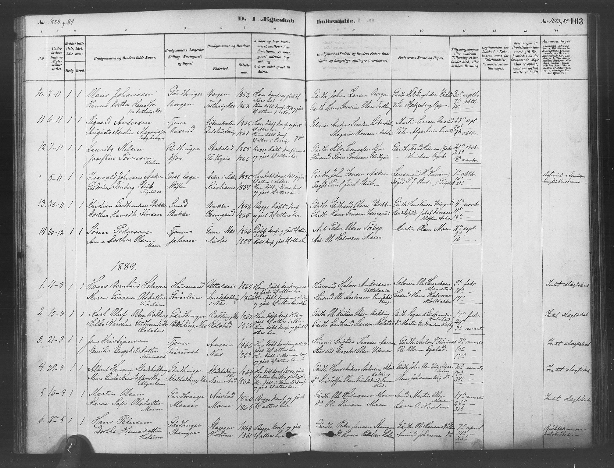 Ullensaker prestekontor Kirkebøker, SAO/A-10236a/F/Fa/L0019: Parish register (official) no. I 19, 1878-1891, p. 163