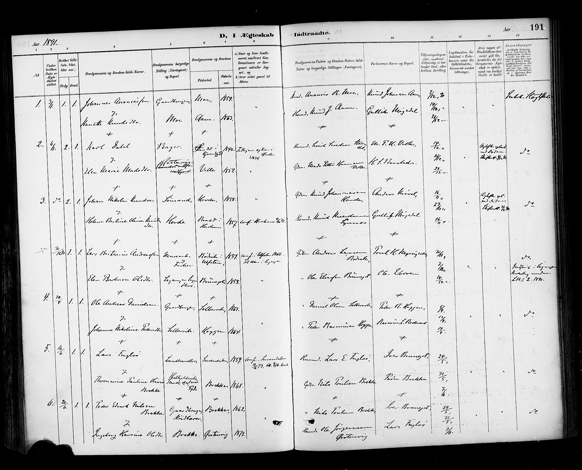 Ministerialprotokoller, klokkerbøker og fødselsregistre - Møre og Romsdal, AV/SAT-A-1454/513/L0177: Parish register (official) no. 513A04, 1890-1906, p. 191