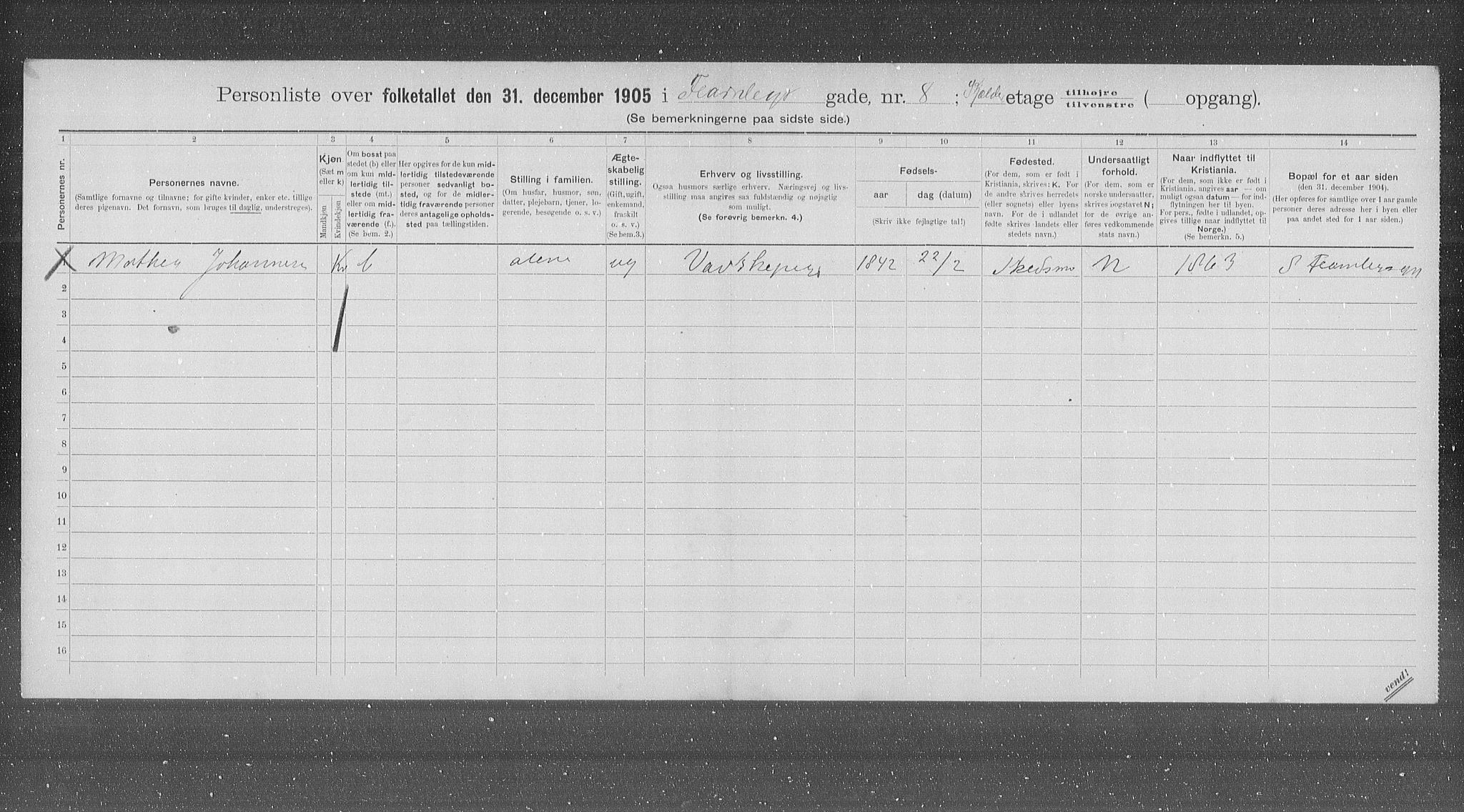 OBA, Municipal Census 1905 for Kristiania, 1905, p. 12430