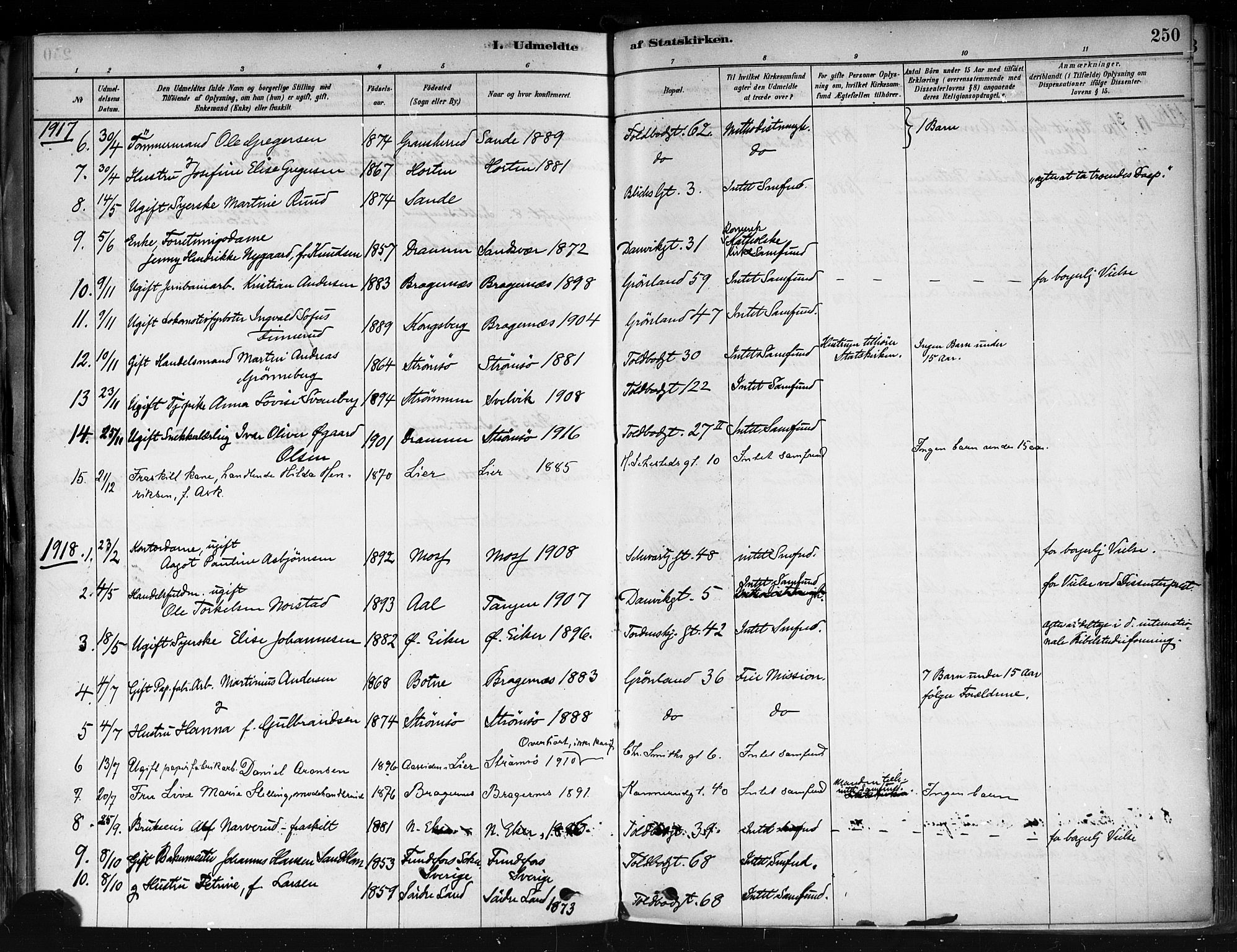 Strømsø kirkebøker, AV/SAKO-A-246/F/Fa/L0022: Parish register (official) no. I 22, 1879-1899, p. 250