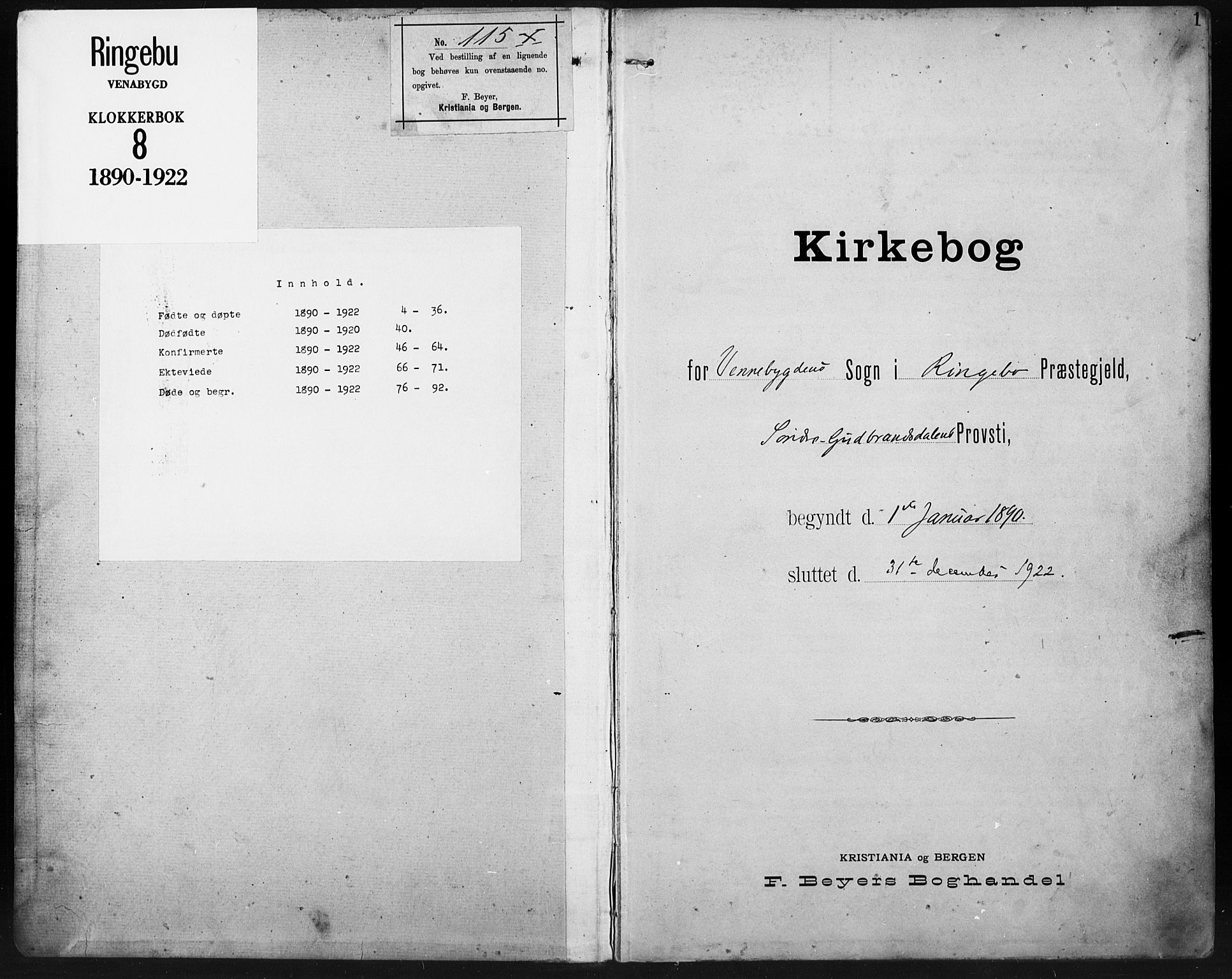 Ringebu prestekontor, SAH/PREST-082/H/Ha/Hab/L0008: Parish register (copy) no. 8, 1890-1922, p. 1