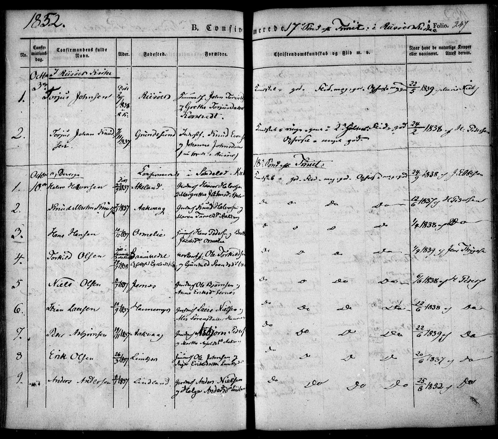 Søndeled sokneprestkontor, AV/SAK-1111-0038/F/Fa/L0002: Parish register (official) no. A 2, 1839-1860, p. 247