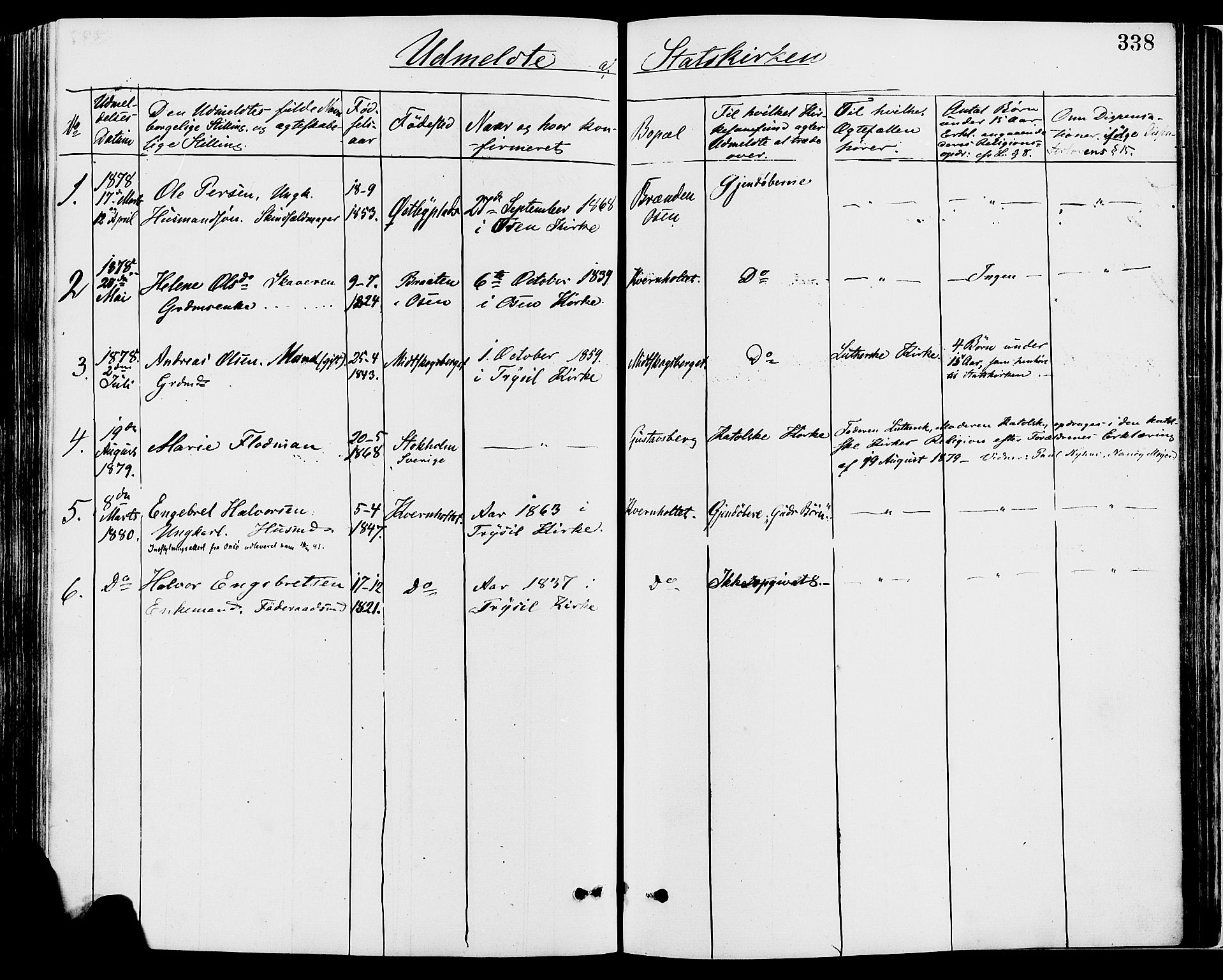 Trysil prestekontor, SAH/PREST-046/H/Ha/Haa/L0007: Parish register (official) no. 7, 1874-1880, p. 338