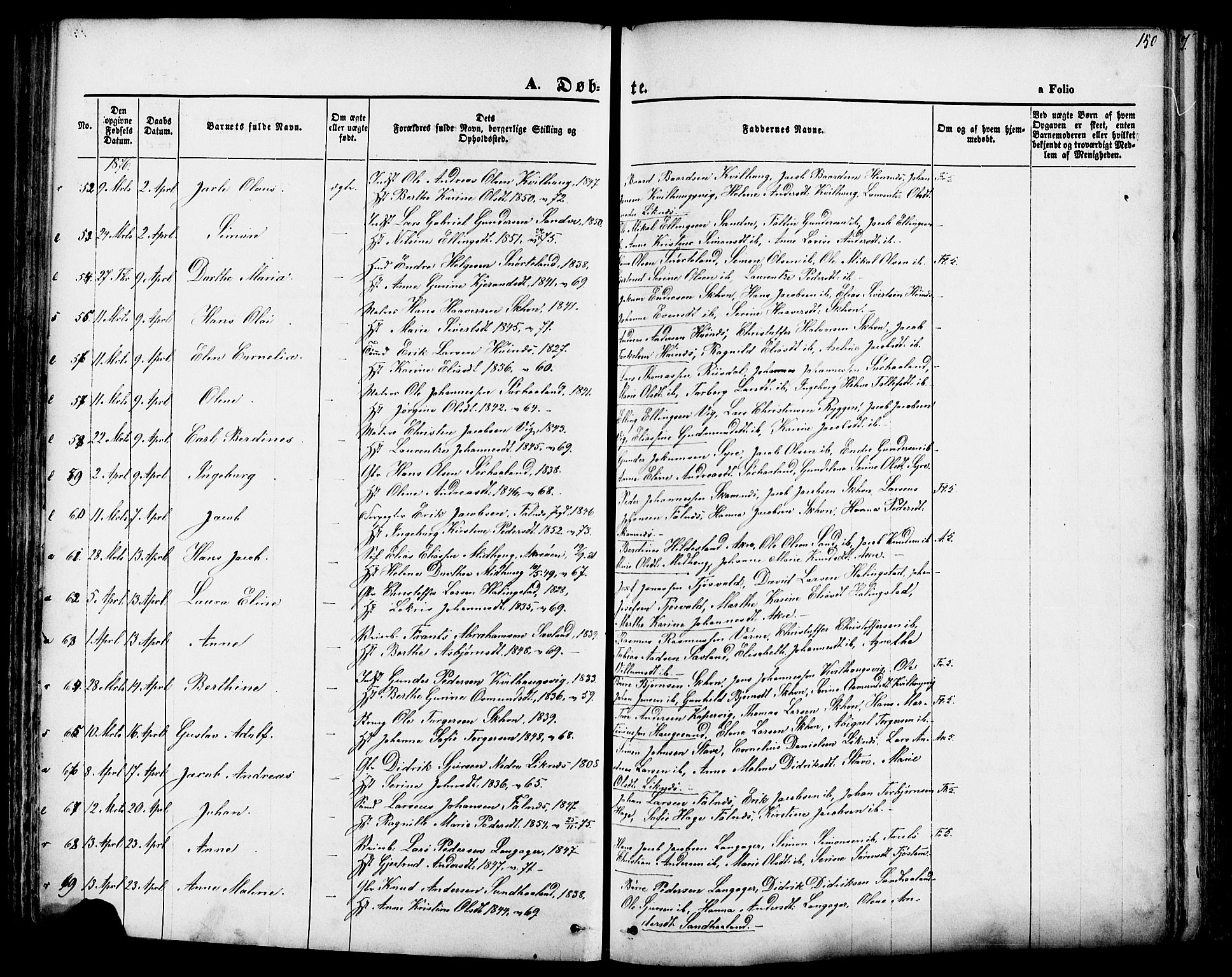 Skudenes sokneprestkontor, AV/SAST-A -101849/H/Ha/Haa/L0006: Parish register (official) no. A 4, 1864-1881, p. 150