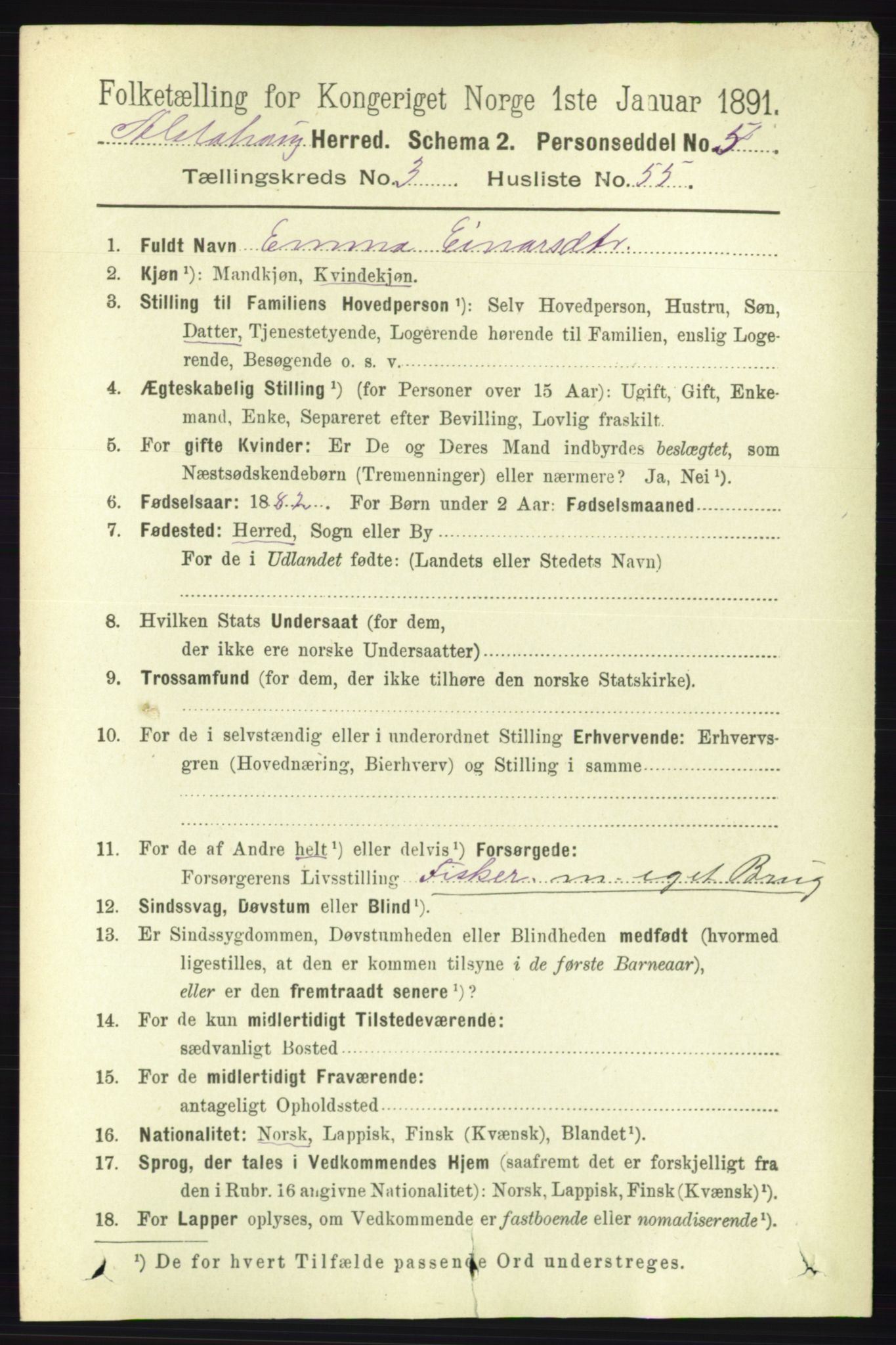 RA, 1891 census for 1820 Alstahaug, 1891, p. 1455