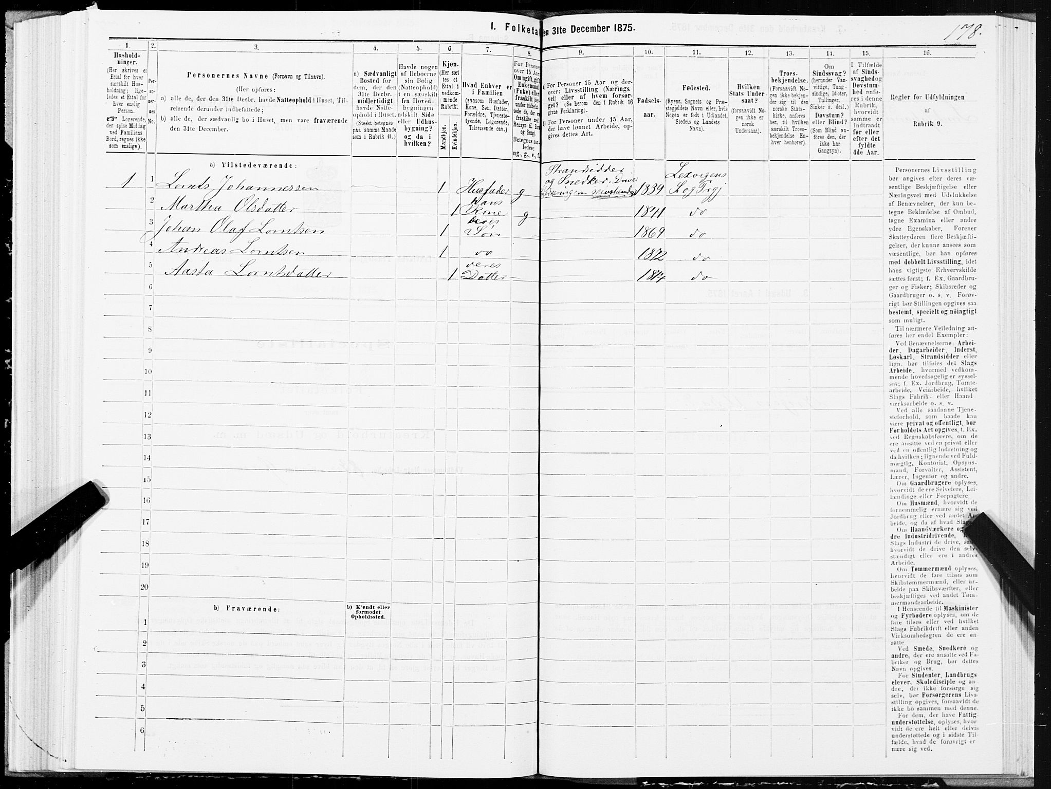SAT, 1875 census for 1718P Leksvik, 1875, p. 2178