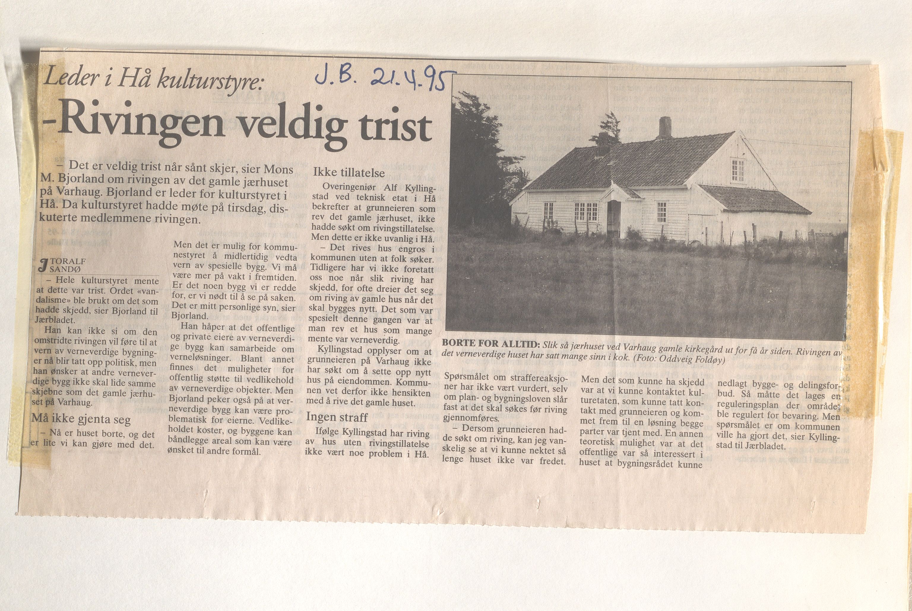Hå kommune - Kulturetaten, IKAR/A-304/Ub/Ubc/L0009: Avisutklipp - Diverse, 1995