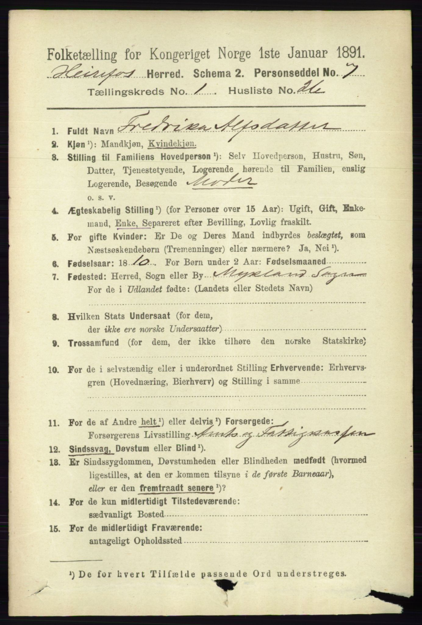 RA, 1891 census for 0933 Herefoss, 1891, p. 238