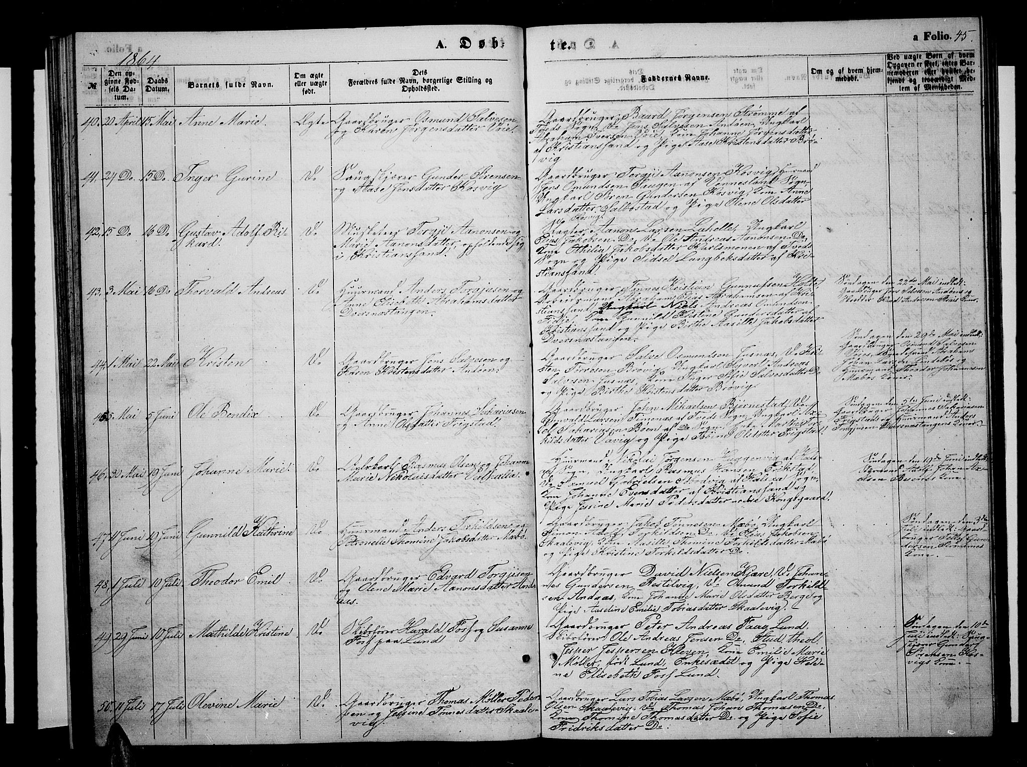 Oddernes sokneprestkontor, AV/SAK-1111-0033/F/Fb/Fba/L0006: Parish register (copy) no. B 6 /1, 1860-1869, p. 45