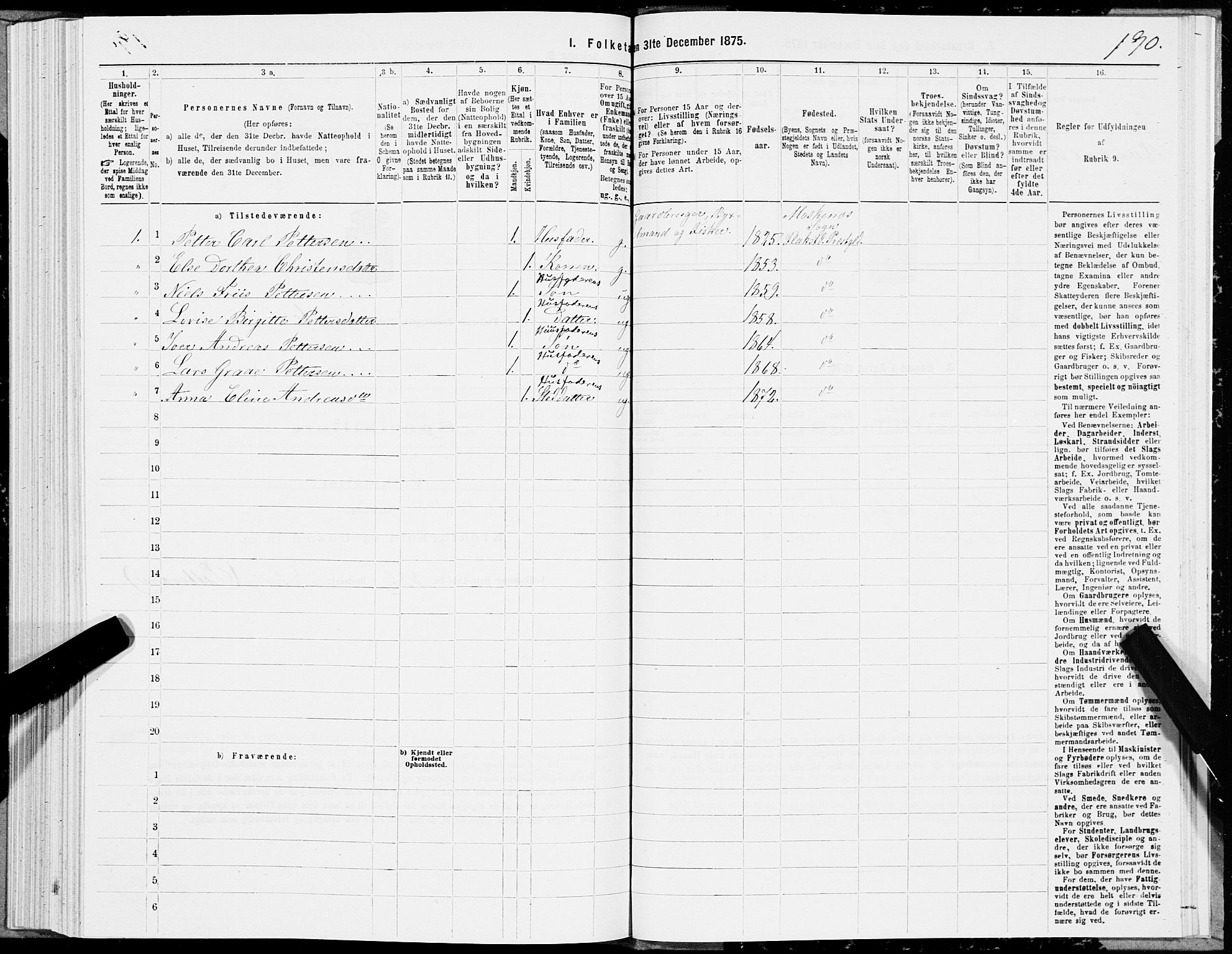 SAT, 1875 census for 1859P Flakstad, 1875, p. 2190