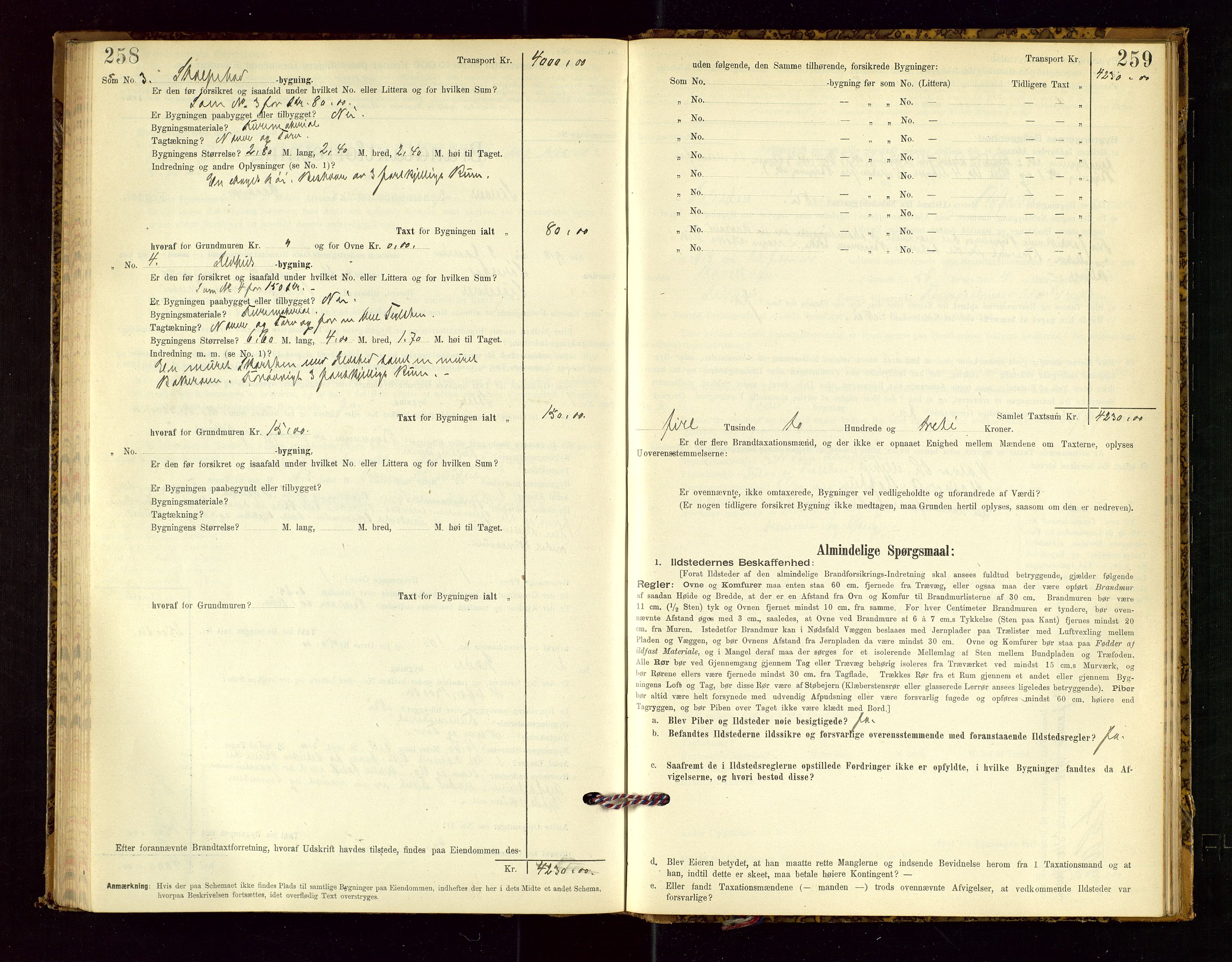 Suldal lensmannskontor, SAST/A-100419/Gob/L0001: "Brandtaxationsprotokol", 1894-1923, p. 258-259