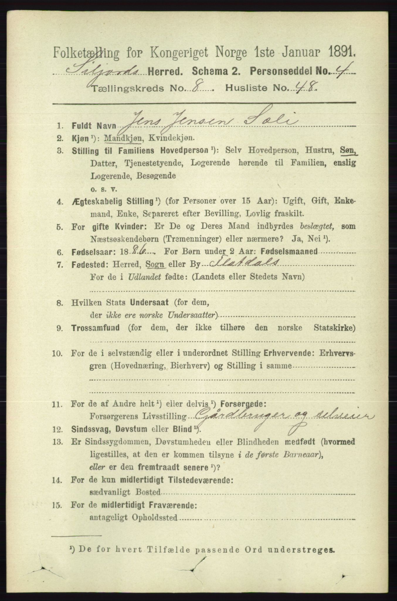 RA, 1891 census for 0828 Seljord, 1891, p. 3112