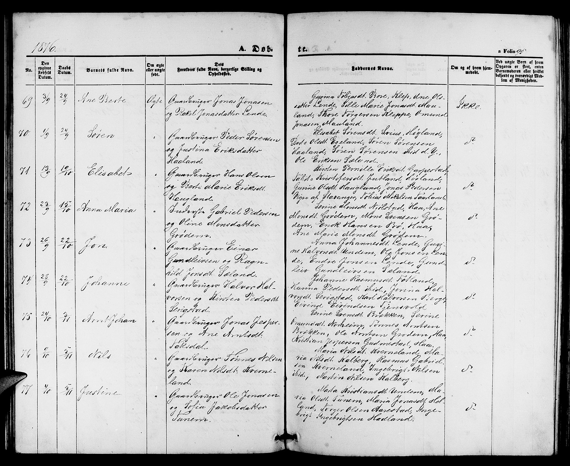 Lye sokneprestkontor, AV/SAST-A-101794/001/30BB/L0004: Parish register (copy) no. B 4, 1868-1878, p. 95