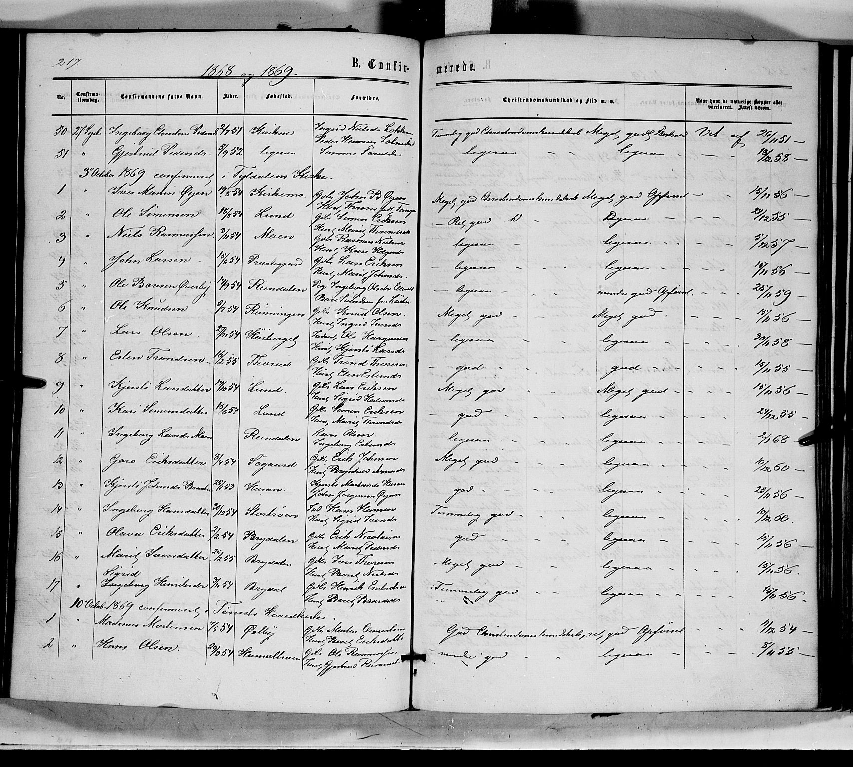 Tynset prestekontor, SAH/PREST-058/H/Ha/Haa/L0021: Parish register (official) no. 21, 1863-1879, p. 217