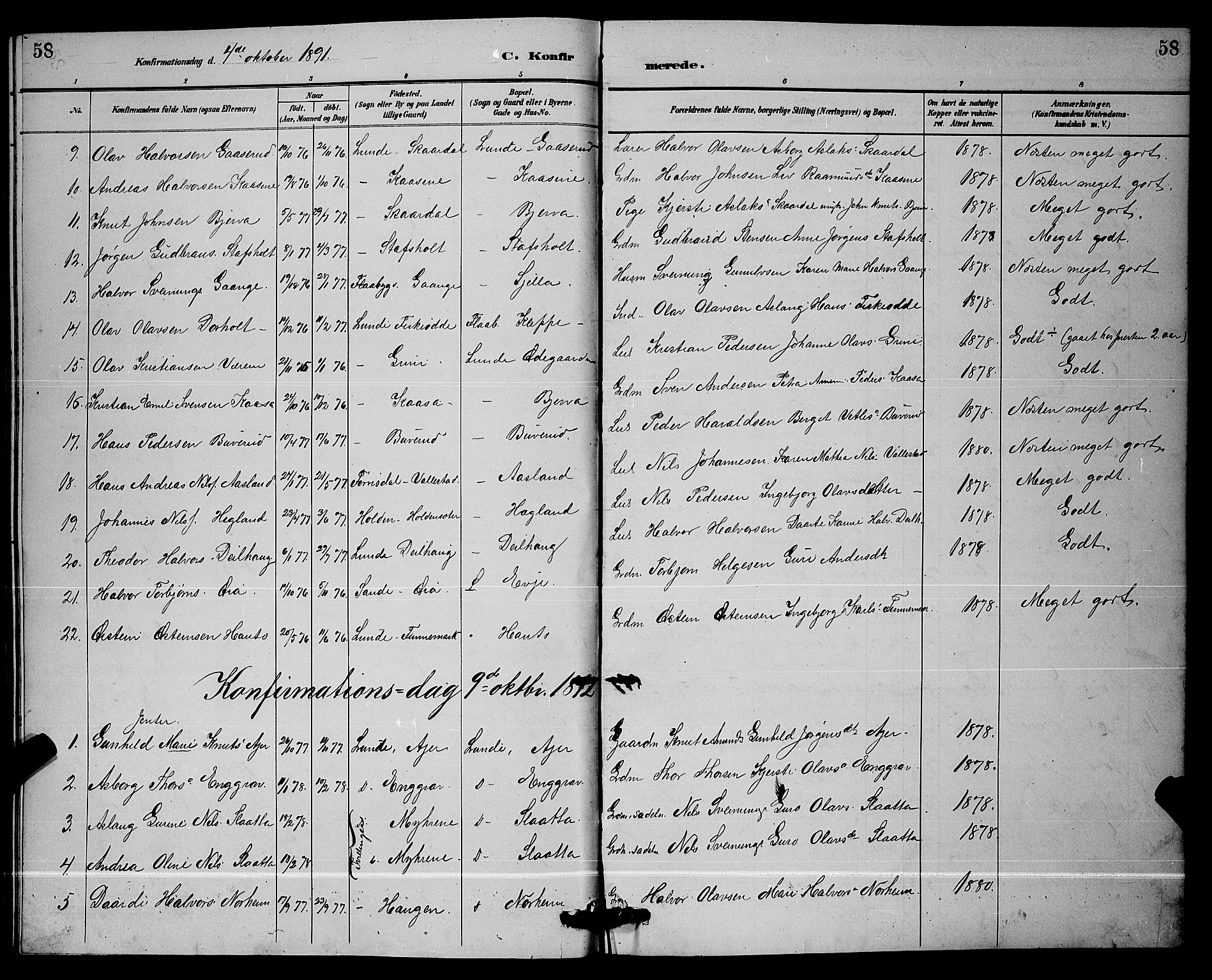Lunde kirkebøker, SAKO/A-282/G/Ga/L0002: Parish register (copy) no. I 2, 1887-1896, p. 58