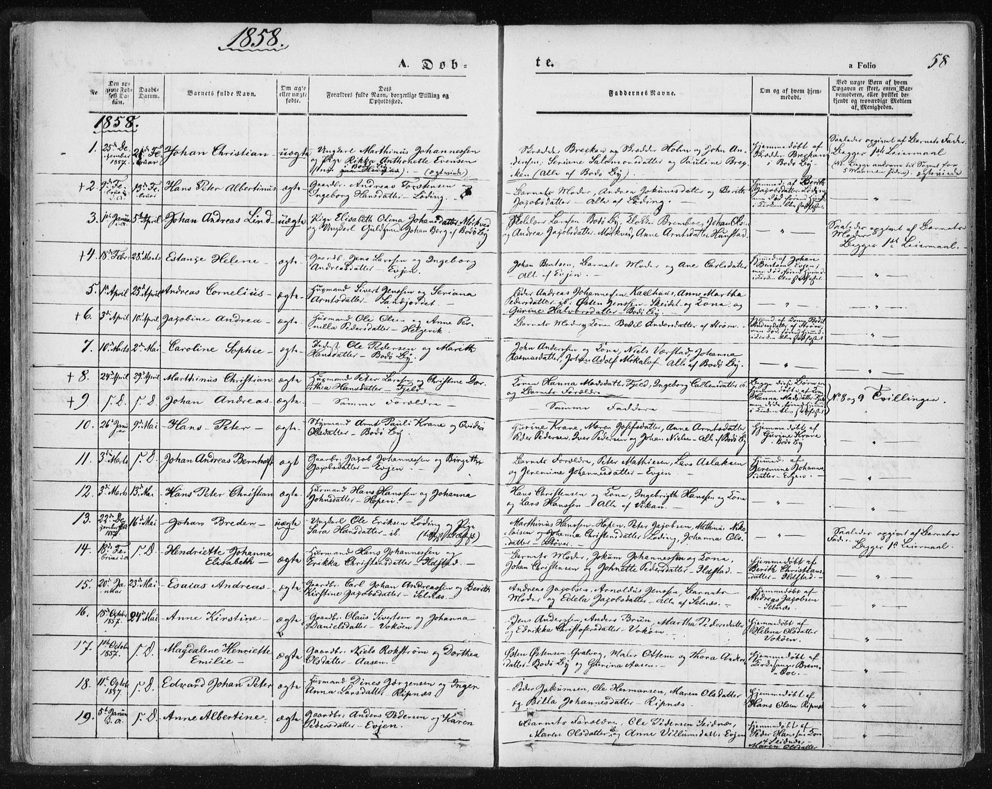 Ministerialprotokoller, klokkerbøker og fødselsregistre - Nordland, SAT/A-1459/801/L0007: Parish register (official) no. 801A07, 1845-1863, p. 58