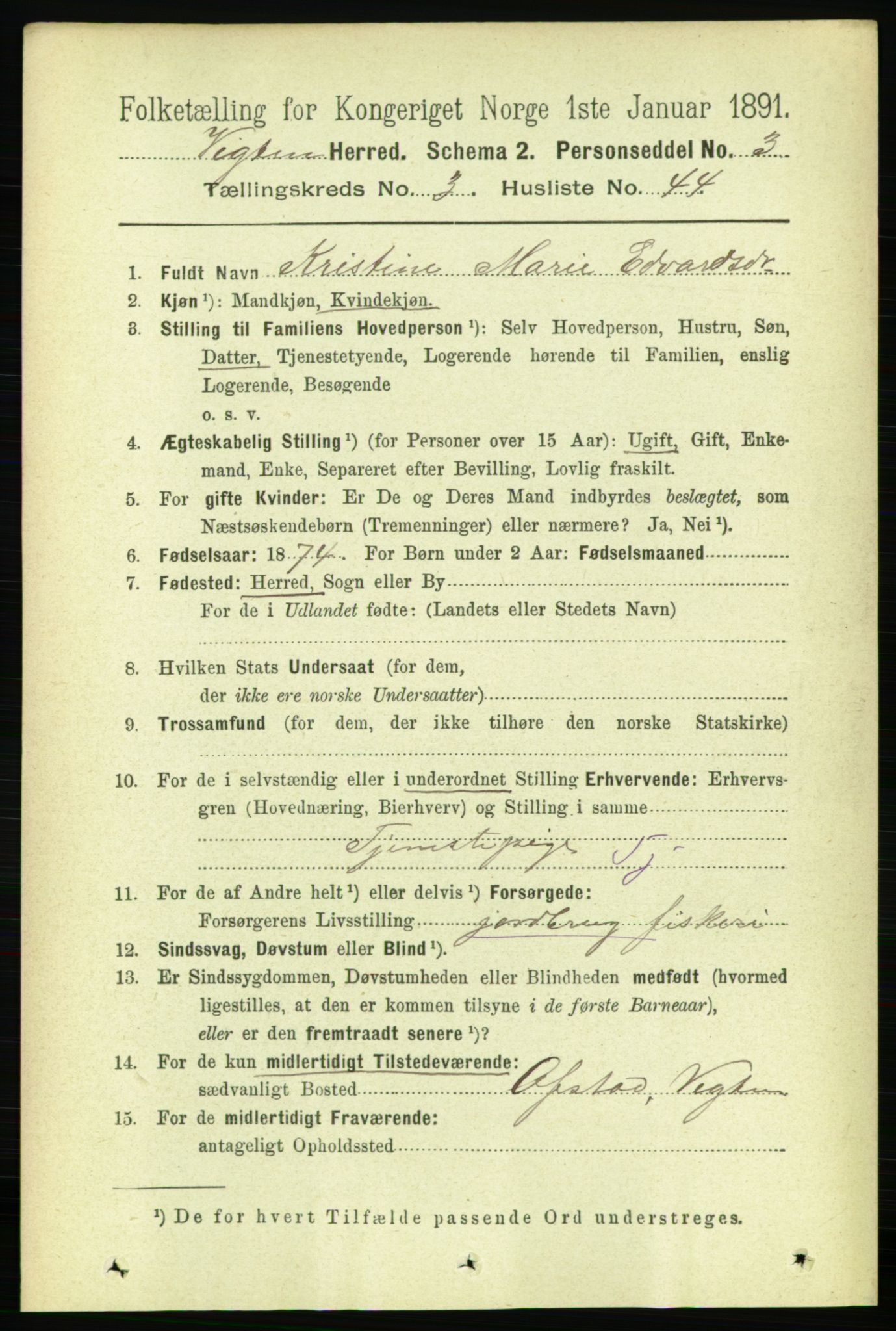 RA, 1891 census for 1750 Vikna, 1891, p. 2023