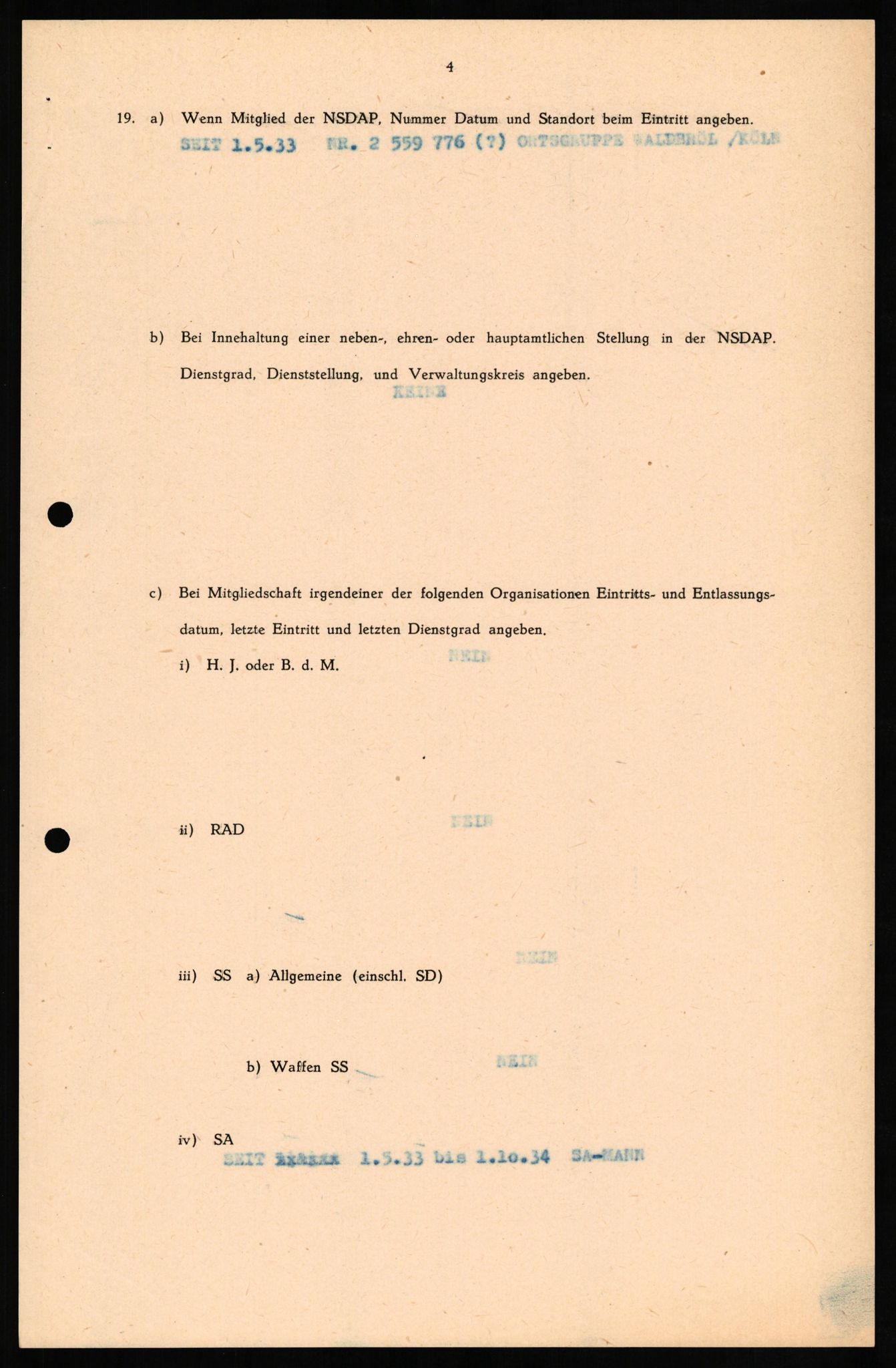 Forsvaret, Forsvarets overkommando II, RA/RAFA-3915/D/Db/L0014: CI Questionaires. Tyske okkupasjonsstyrker i Norge. Tyskere., 1945-1946, p. 24