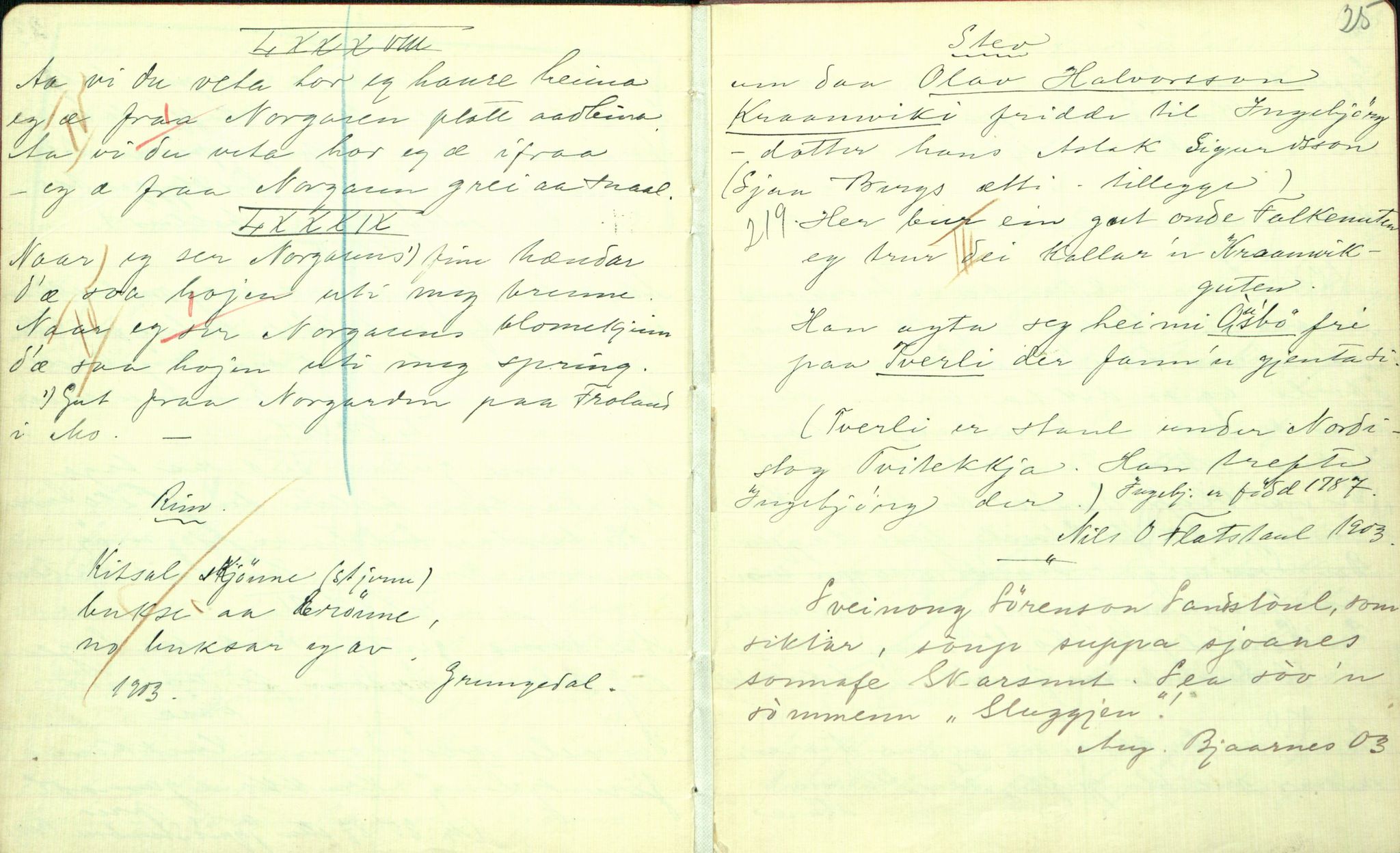 Rikard Berge, TEMU/TGM-A-1003/F/L0001/0023: 001-030 Innholdslister / 19. Visur og reglur II, 1902, p. 24-25