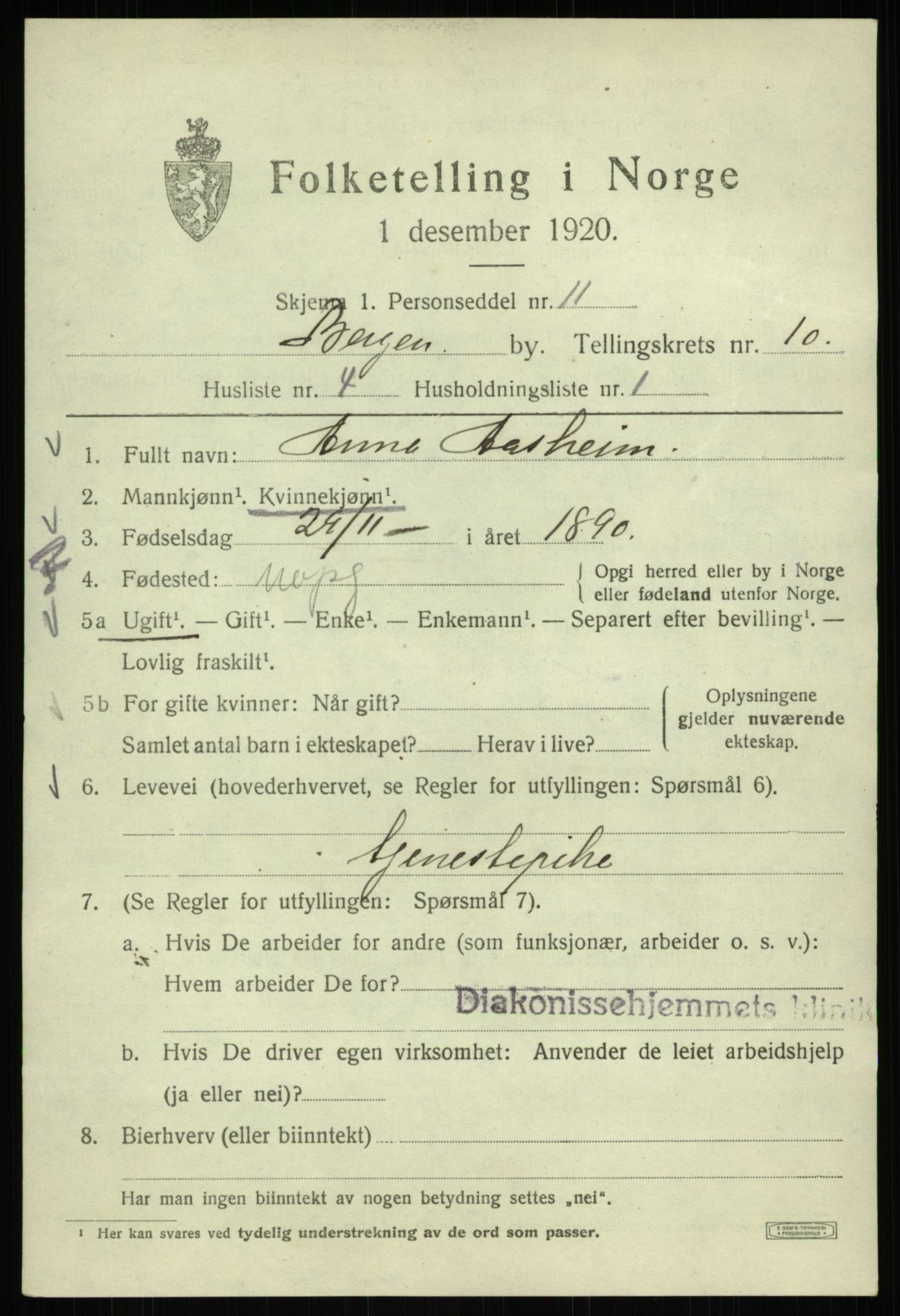 SAB, 1920 census for Bergen, 1920, p. 71387