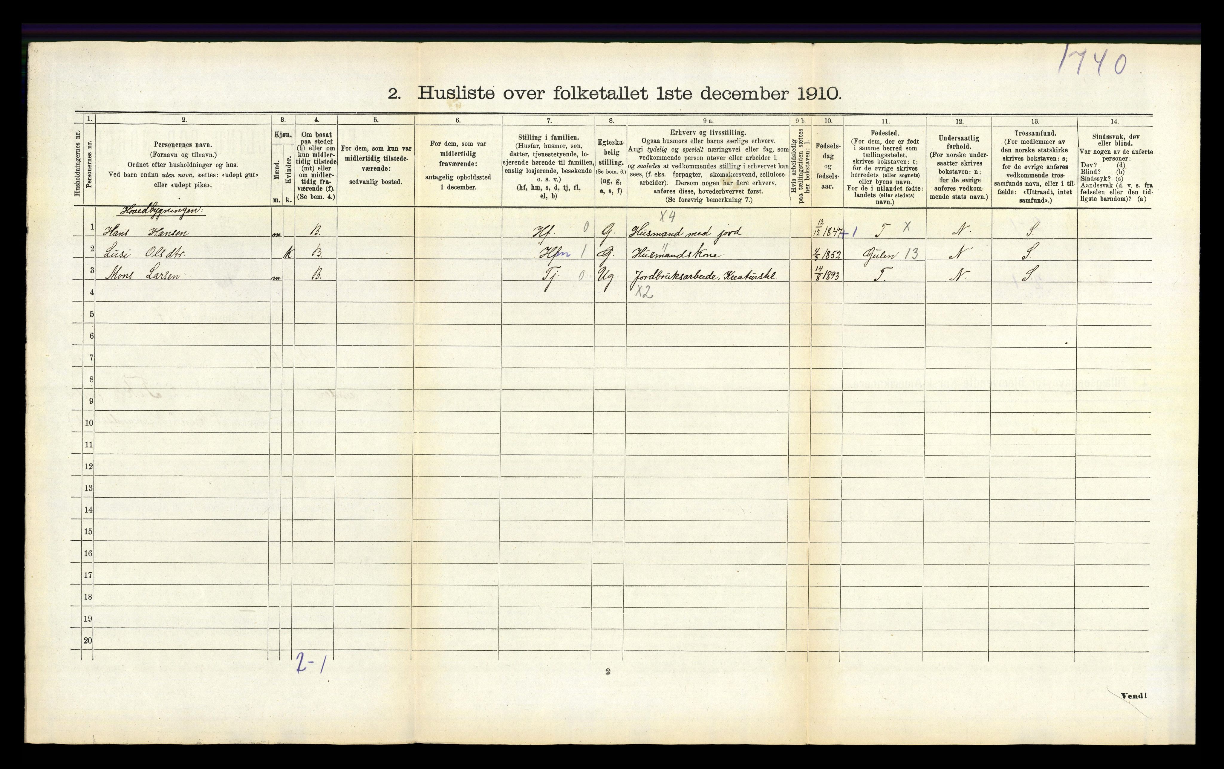 RA, 1910 census for Brekke, 1910, p. 254