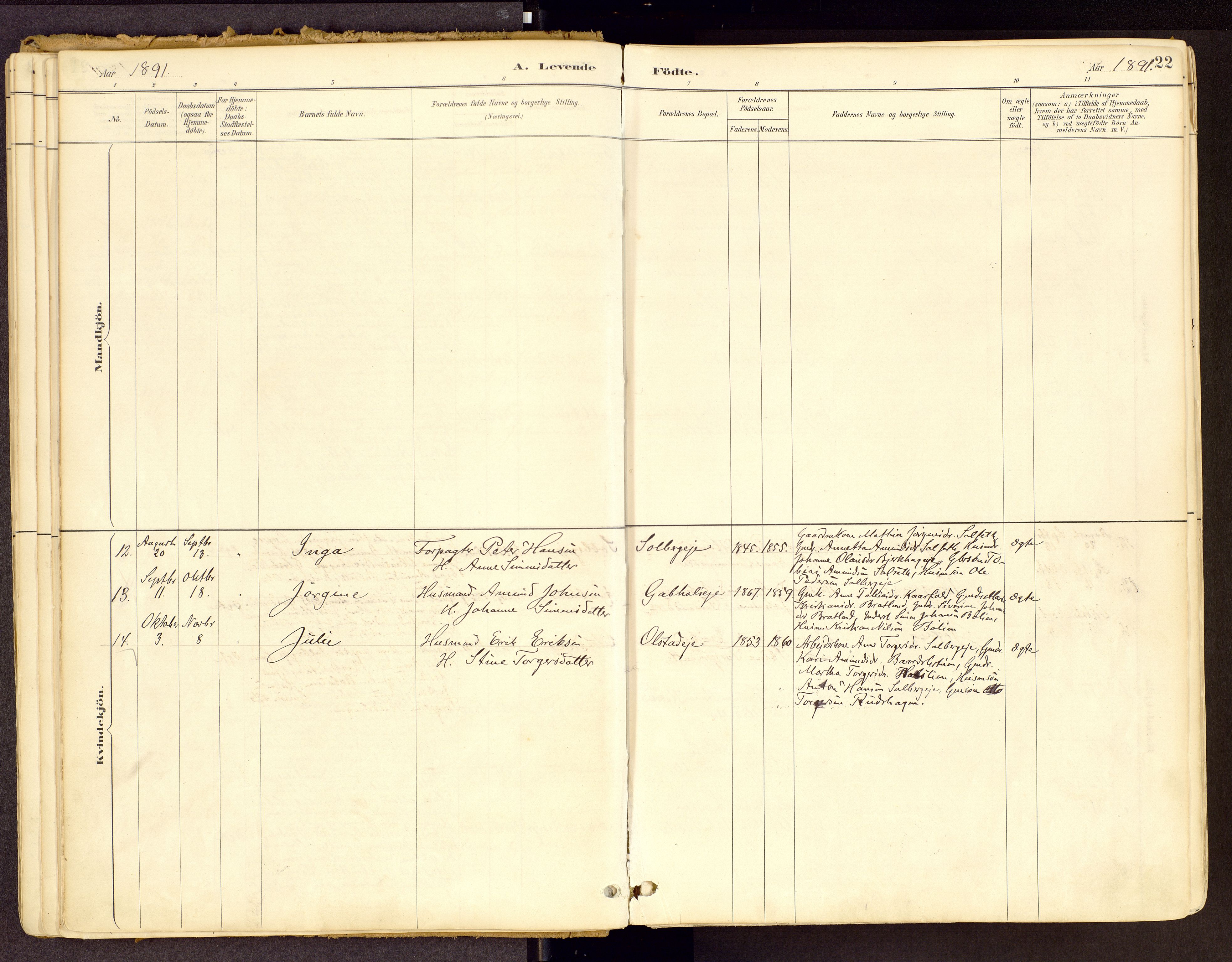 Vestre Gausdal prestekontor, SAH/PREST-094/H/Ha/Haa/L0001: Parish register (official) no. 1, 1887-1914, p. 22