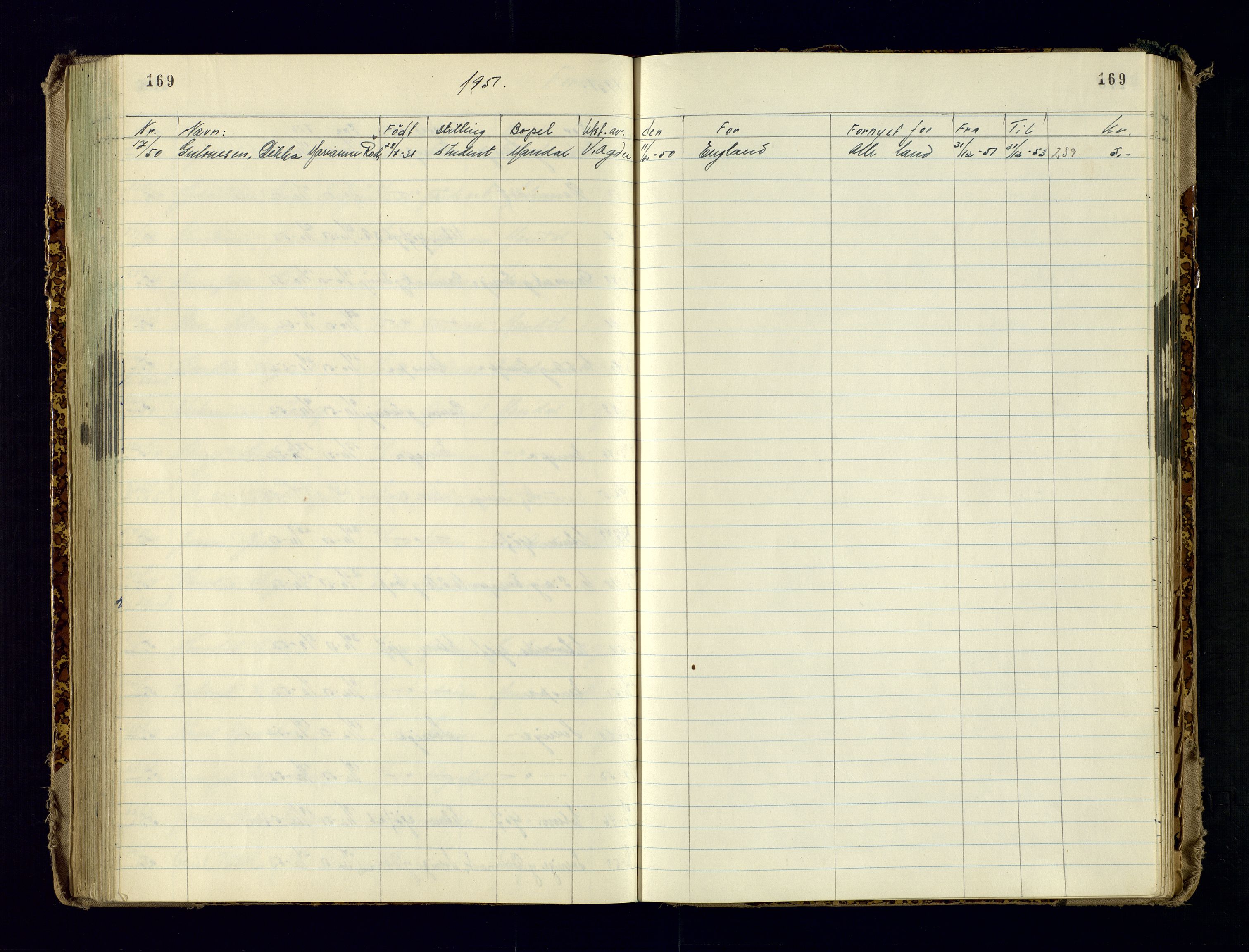 Vest-Agder politikammer, AV/SAK-1243-0008/K/Ka/L0088: Passprotokoll med register, 1946-1951, p. 169