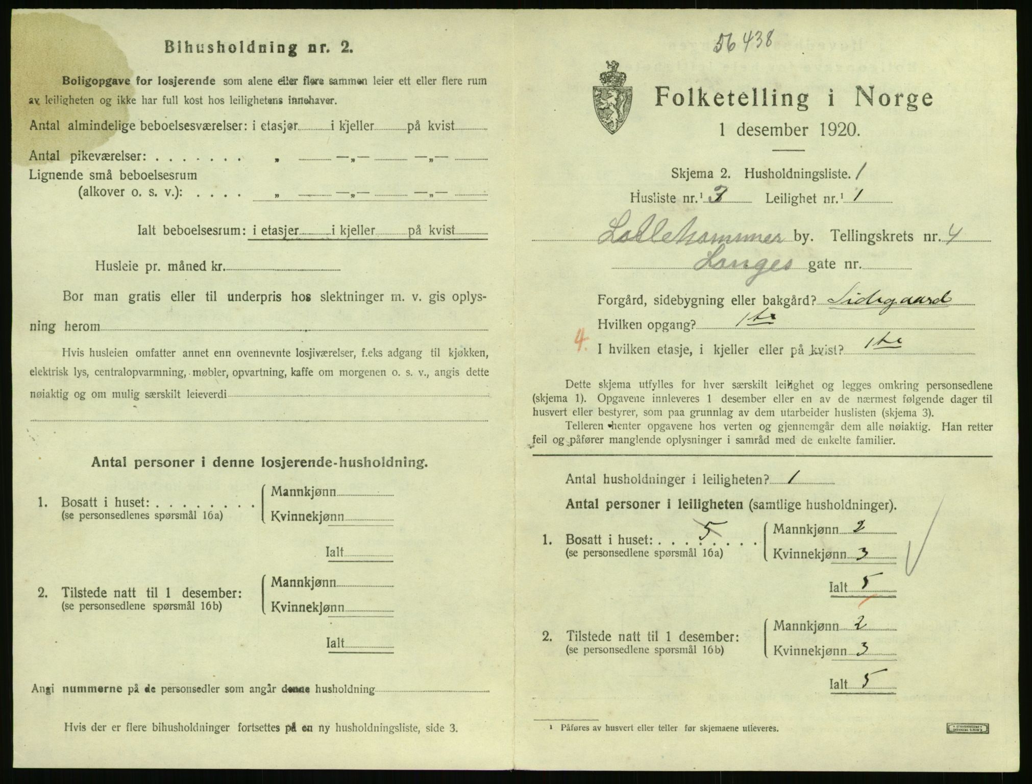 SAH, 1920 census for Lillehammer, 1920, p. 1930